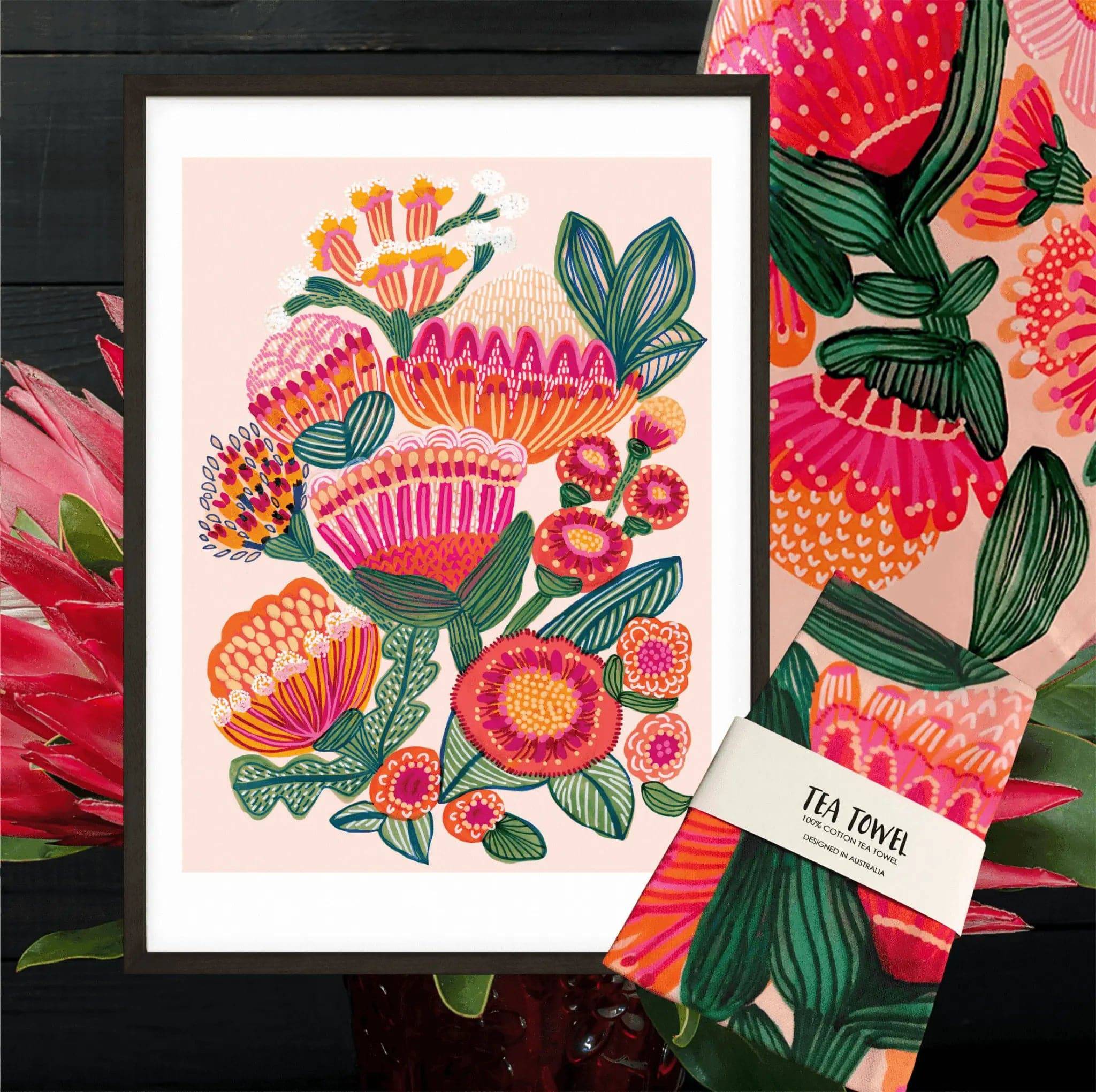 Premium Protea Flowers Wall Art Set - Handmade Floral Home Decor Gift for Living Room, Bedroom & Office - Perfect for Housewarming, Wedding & Birthday Presents