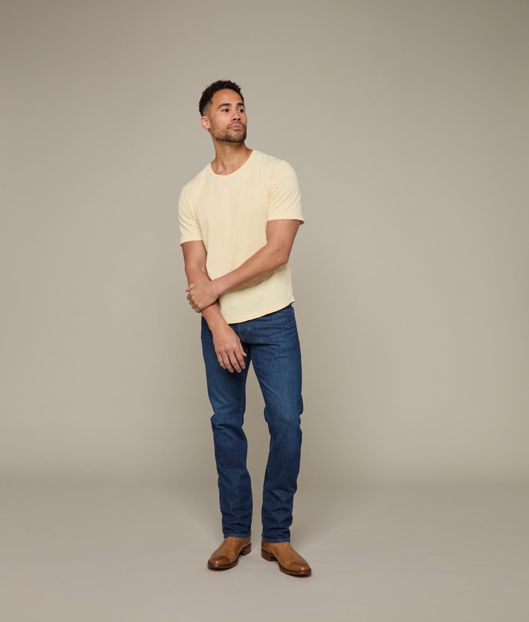 Lucchese Crewneck T-Shirt for Men - Soft Cotton Comfort Tee in Cream | Casual Wear, Layering & Everyday Outfits