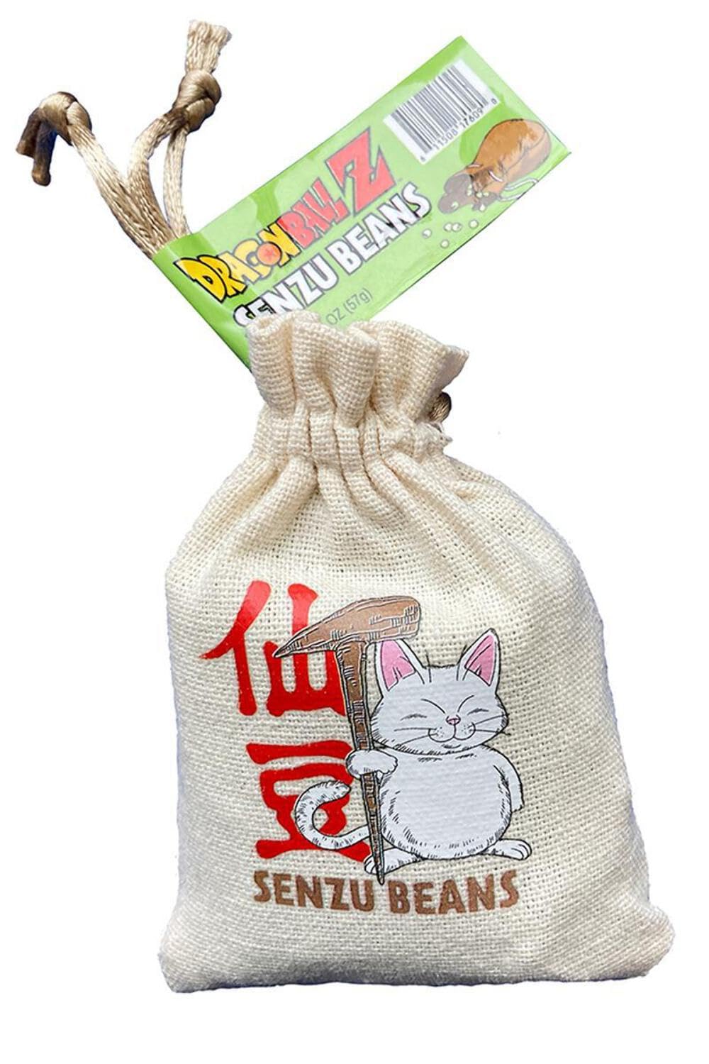 Dragon Ball Z Senzu Beans Sour Green Apple Candy - 2oz Collectible with Korin Drawstring Bag (Pack of 1) | Anime Snacks for Parties, Cosplay & Gift Giving