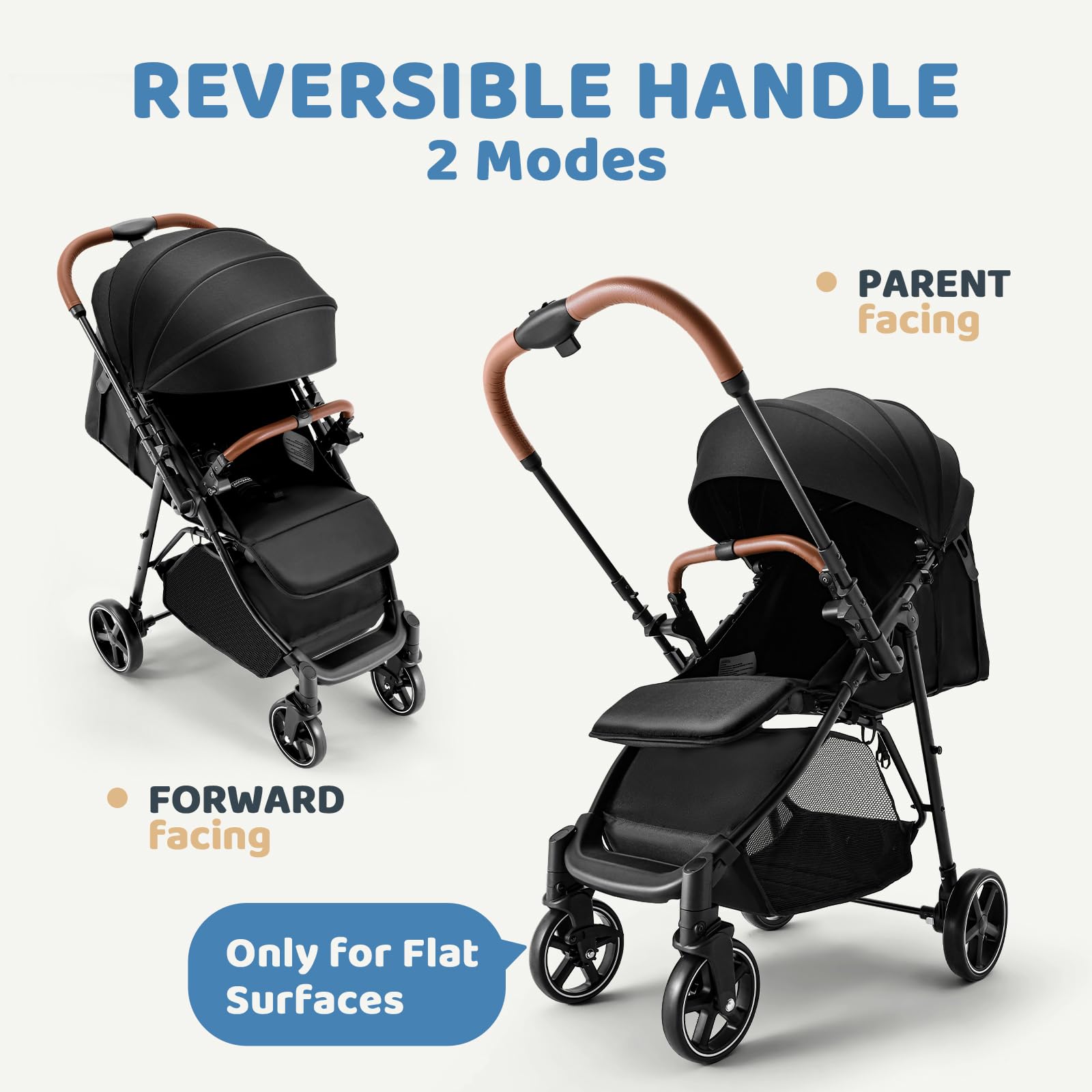 HARPPA Hugglo 2.0 Convertible Baby Stroller - Lightweight Travel Stroller for Infants & Toddlers 0-36 Months with Reversible Handle & UPF 50+ Sun Protection (Black) | Perfect for Shopping, Travel & Daily Walks