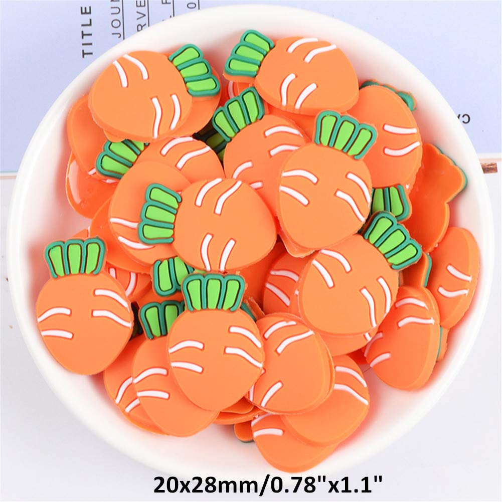 50 Pack Carrot-Shaped Plastic Charms - Resin Flatback Buttons for Polymer Clay Beads, Miniature Fairy Gardens, Hair Accessories & Home Decor - Perfect for DIY Crafts, Scrapbooking & Jewelry Making