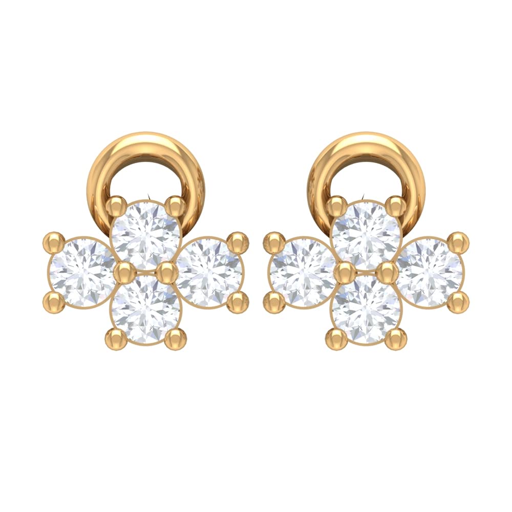 1/4 CT Diamond Gold Stud Earrings for Women - 14K Solid Gold Floral Stud Earrings - Modern & Elegant Jewelry Gift for Her - Perfect for Weddings, Anniversaries & Special Occasions