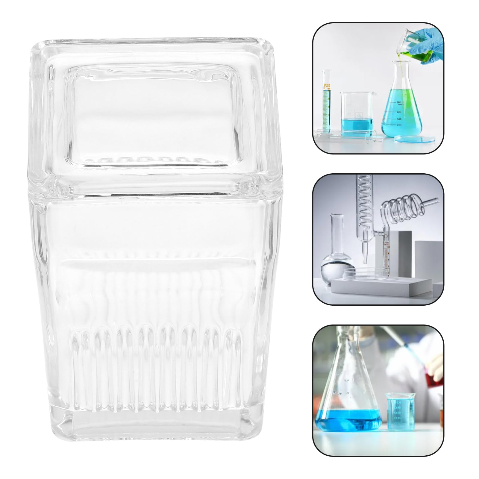 **9-Slide Capacity Microscope Slide Staining Jar - High Transparency Glass Staining Trough with Lid for Laboratory Use | Ideal for Histology, Cytology & Pathology Sample Preparation**