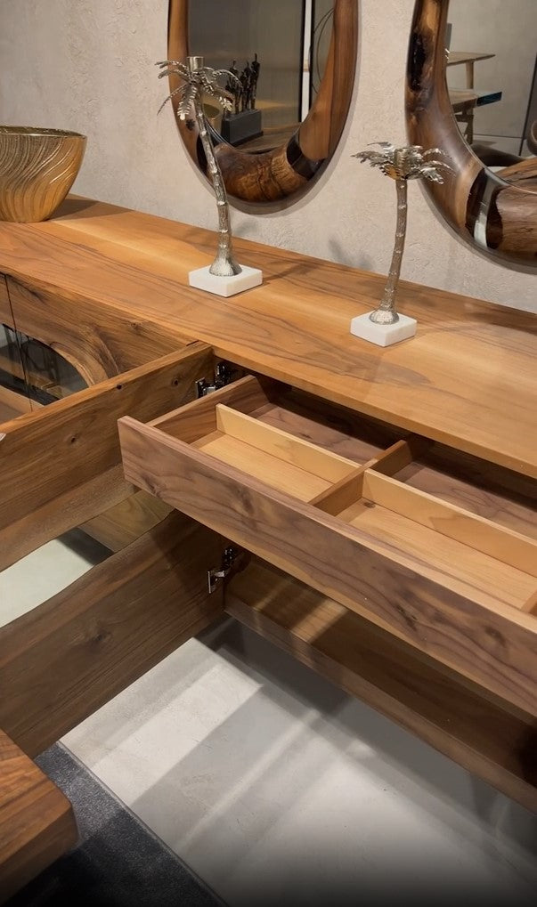 Voronoi Collection Wood & Resin Buffet Table - Modern Dining Room Sideboard with Geometric Design | Perfect for Dining Room Storage, Kitchen Buffet & Living Room Display