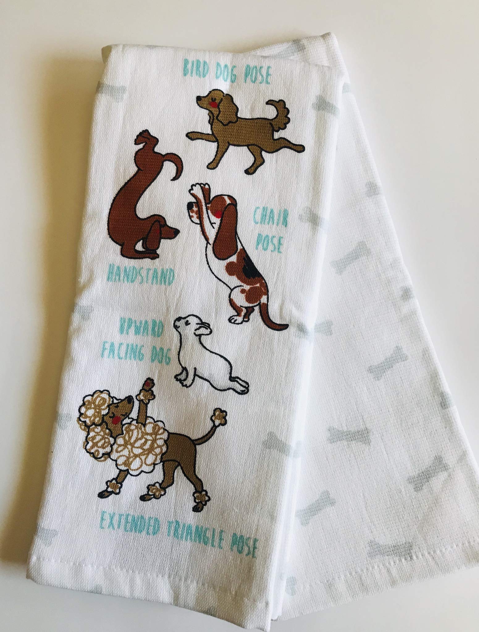 Upward Facing Dog Yoga Kitchen Towels - Set of 2 Absorbent Cotton Dish Towels for Dog Lovers | Cute Yogi-Themed Tea Towels for Kitchen, Bathroom & Gift Giving