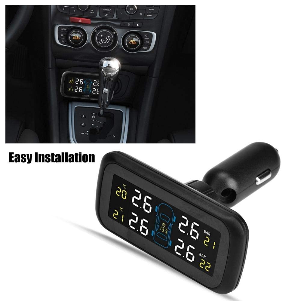 Car TPMS Tire Pressure Monitoring System with 4 Internal Sensors & LCD Display - USB Cigarette Lighter Charger, IP5K4K Waterproof - Real-Time Tire Pressure & Temperature Alert for Safe Driving (SUV/Truck/Car)