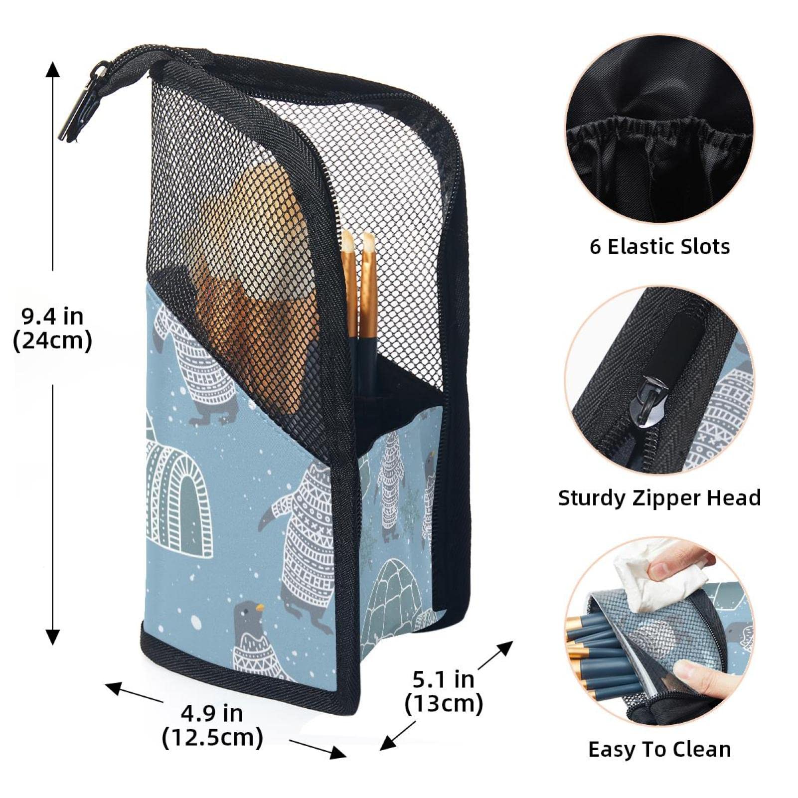 12-Piece Makeup Brush Organizer Bag with Portable Holder Case - Cute Antarctic Winter Penguin Design for Travel & Home Storage