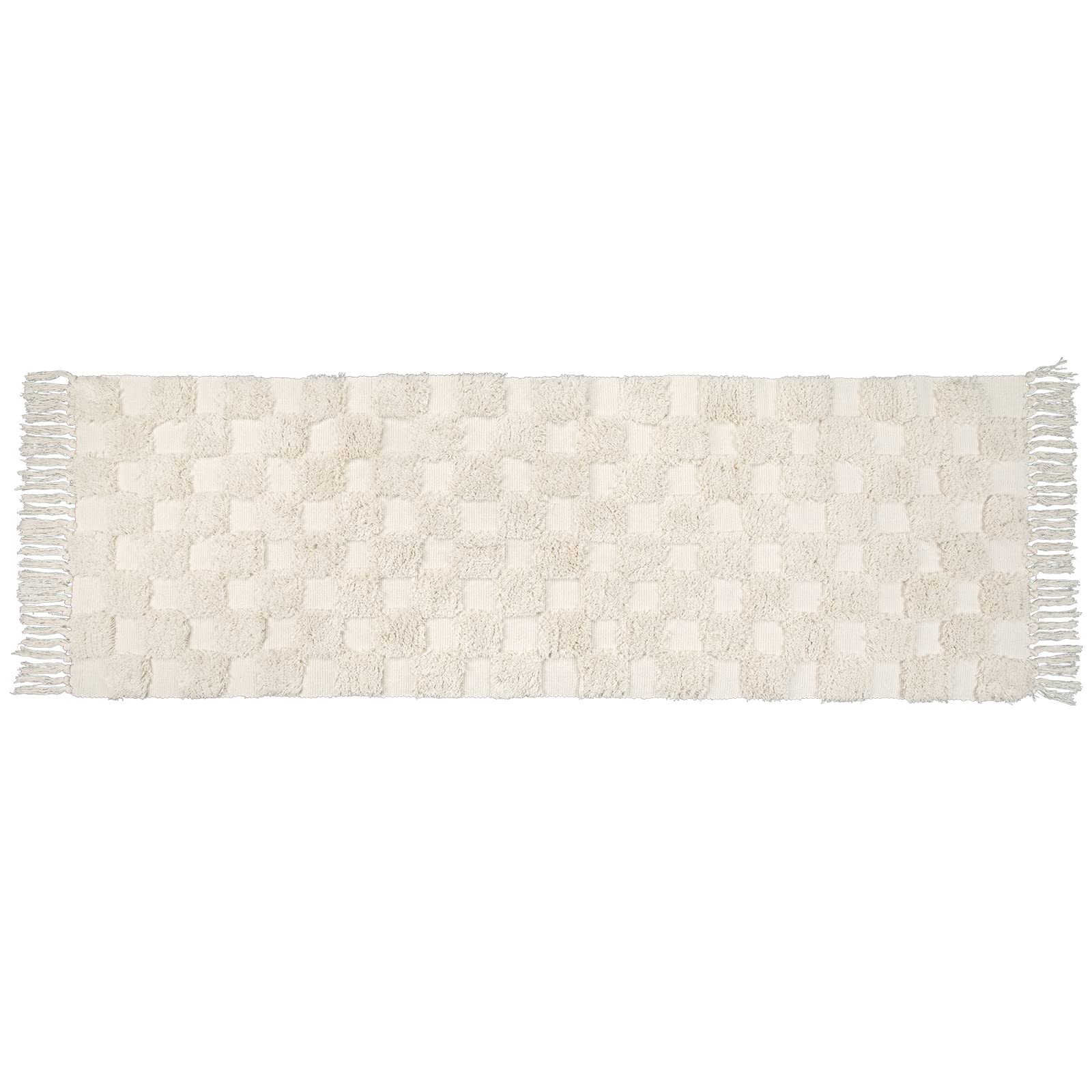 Lanffia Boho Checkered Tufted Rug - 2x6 Runner Rug Beige Washable with Tassels | Farmhouse Floor Carpet for Kitchen, Bathroom, Laundry, Bedroom & Living Room | Perfect for Hallways, Doorways & High-Traffic Areas