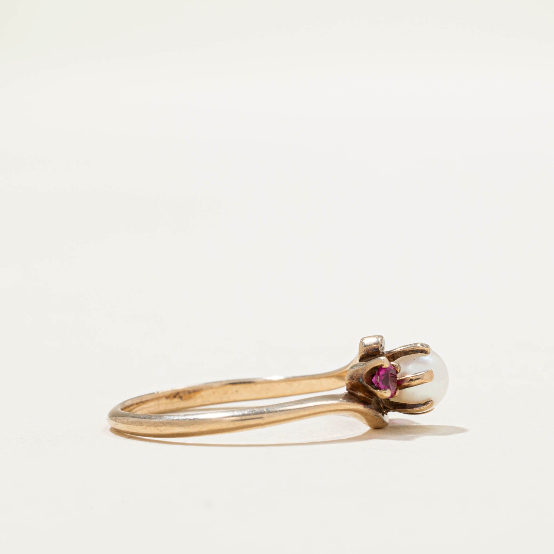 Pearl & Synthetic Ruby Bypass Ring - 0.10 Carat Total Weight - Size 7 - Elegant Wedding Band, Anniversary Gift for Her, Valentine's Day Jewelry