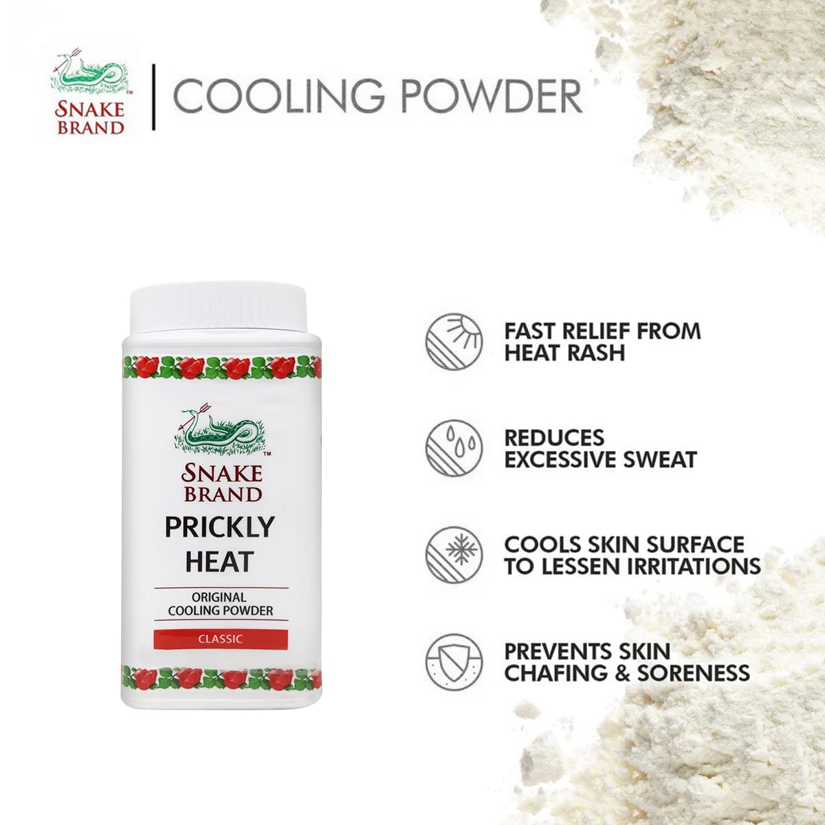 Snake Brand Prickly Heat Cooling Talcum Powder - 4 Pack (50g Each) for Heat Rash Relief & Skin Comfort | Ideal for Summer, Gym, Outdoor Activities & Baby Care