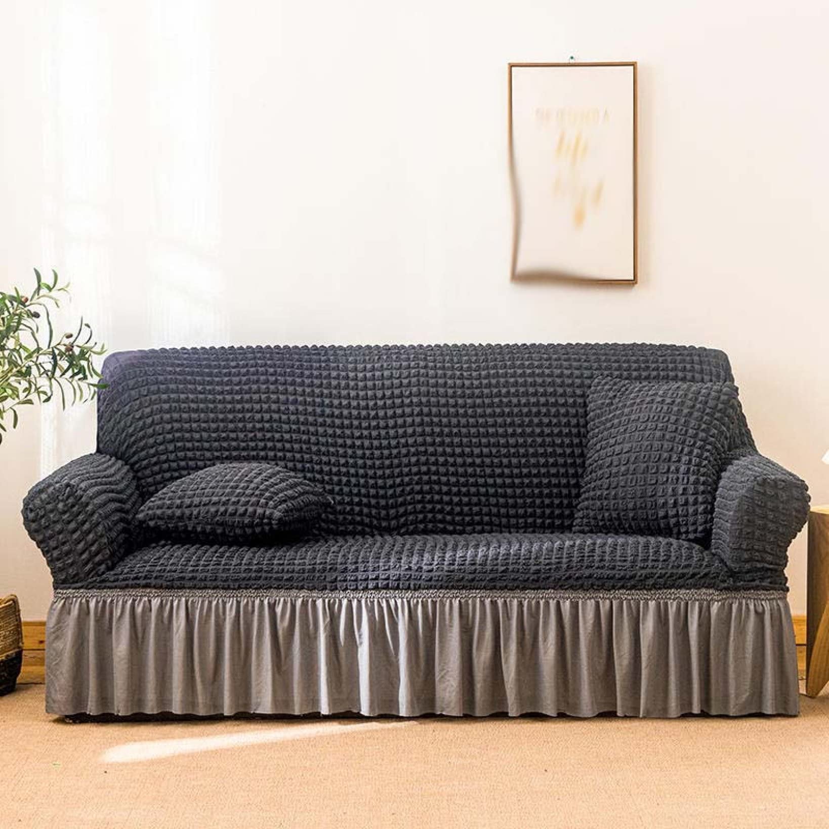 U-Shaped Sofa Cover Slipcover - Stretchable Polyester Elastic Bottom Couch Cover, Breathable Furniture Protector for Living Room, Office & Dorm (Fits Sectional Couches, Protects Pets & Kids)