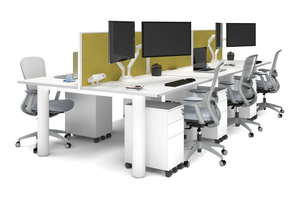 6-Person Quadro Cylinder Leg Office Workstation Desk [1400L x 700W] - Modern Collaborative Workspace Solution for Open Offices & Coworking Spaces