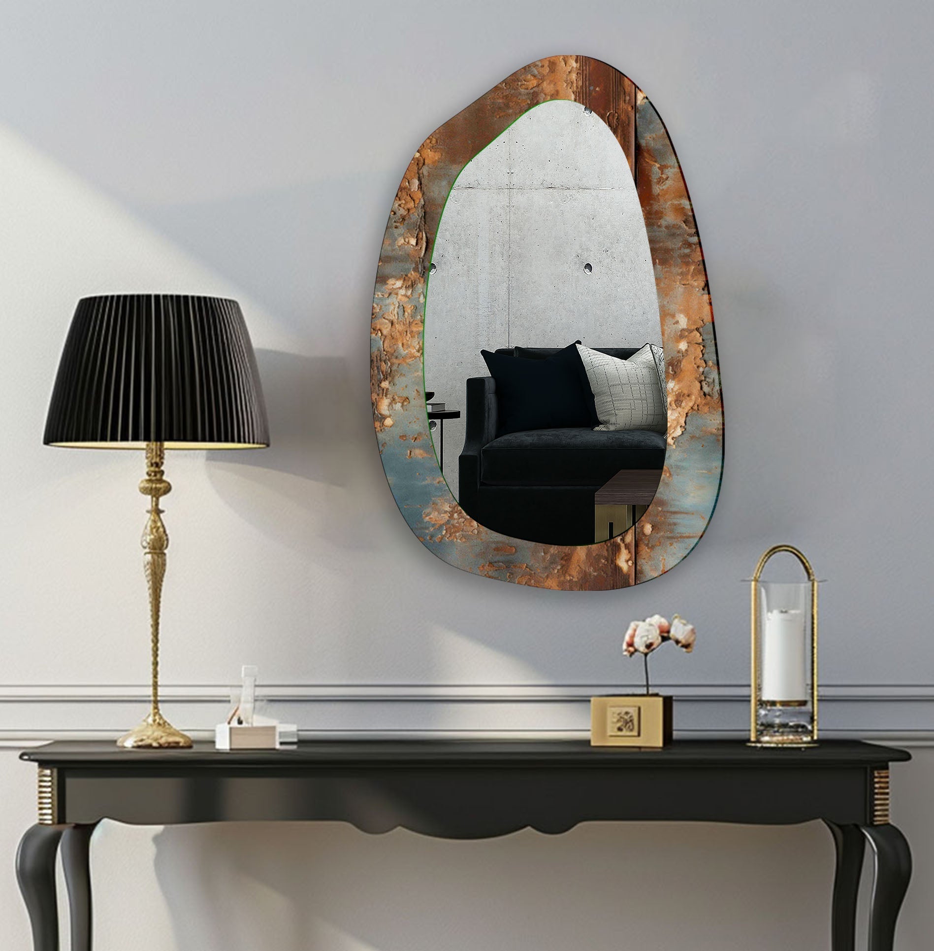 Abstract Decorative Entryway Glass Wall Mirror - Modern Home Decor for Hallway, Living Room & Bedroom - Enhances Space & Adds Elegance to Any Interior