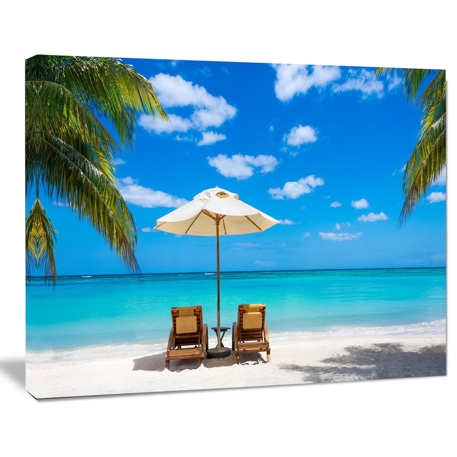 Designart PT9446-20-12 Turquoise Beach with Chairs Seashore Photo Canvas Print - 12x20 Inches - Blue Coastal Wall Art - Perfect for Living Room, Bedroom & Office Decor