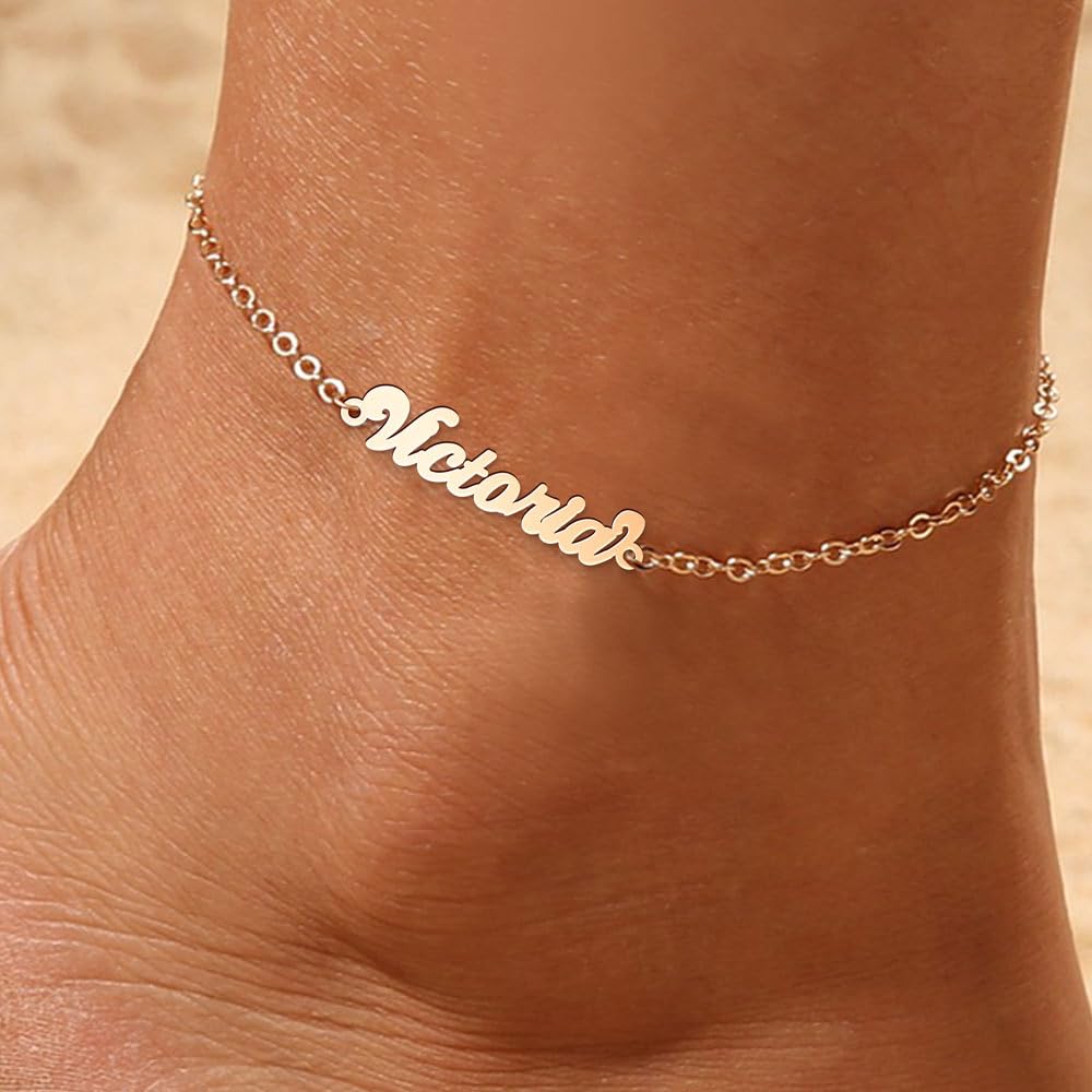 Personalized Name Anklet - Custom Silver & Gold Ankle Bracelet with Any Name | PicturesOnGold Exclusive | Perfect for Gifts, Weddings & Beach Fashion