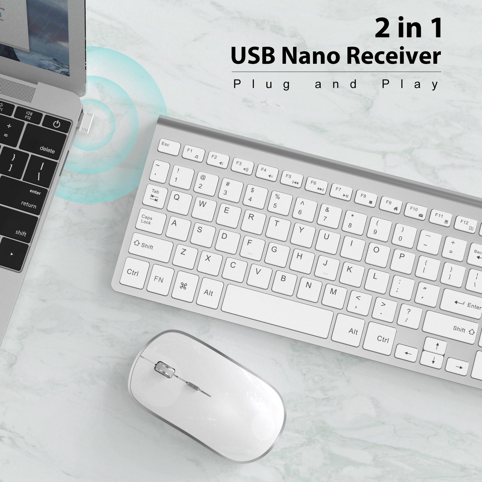 JOYACCES 2.4G Wireless Keyboard and Mouse Combo - Ultra Slim Compact Design for Windows PC, Laptop, Desktop Computer (Silver) | Perfect for Office Work, Home Use & Gaming
