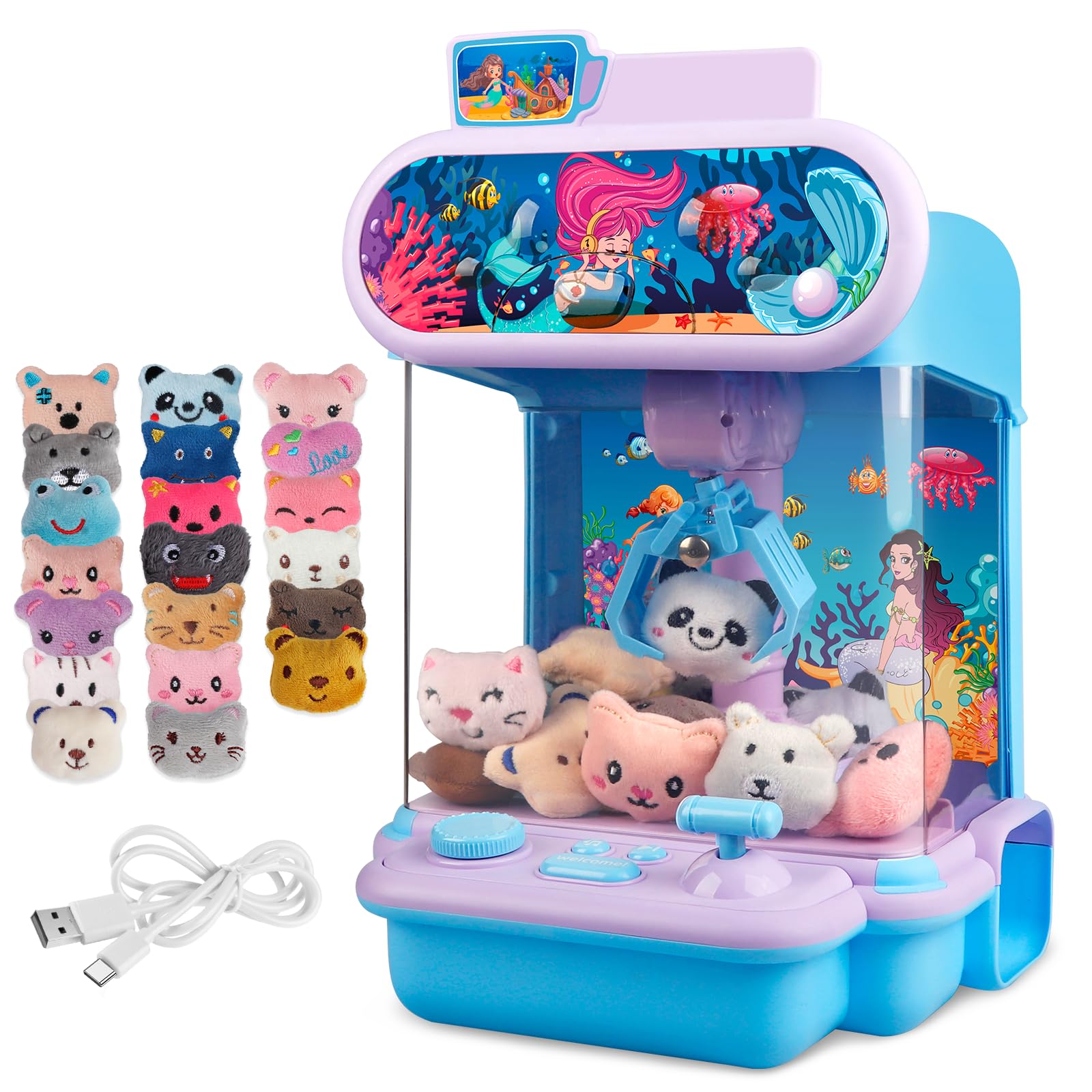 **Mini Claw Machine for Kids - Electronic Arcade Candy Grabber & Prize Dispenser Toy with 20 Plush Toys - Fun Party, Easter & Birthday Gift for Boys & Girls - Perfect for Home, Arcade & Carnival Games**