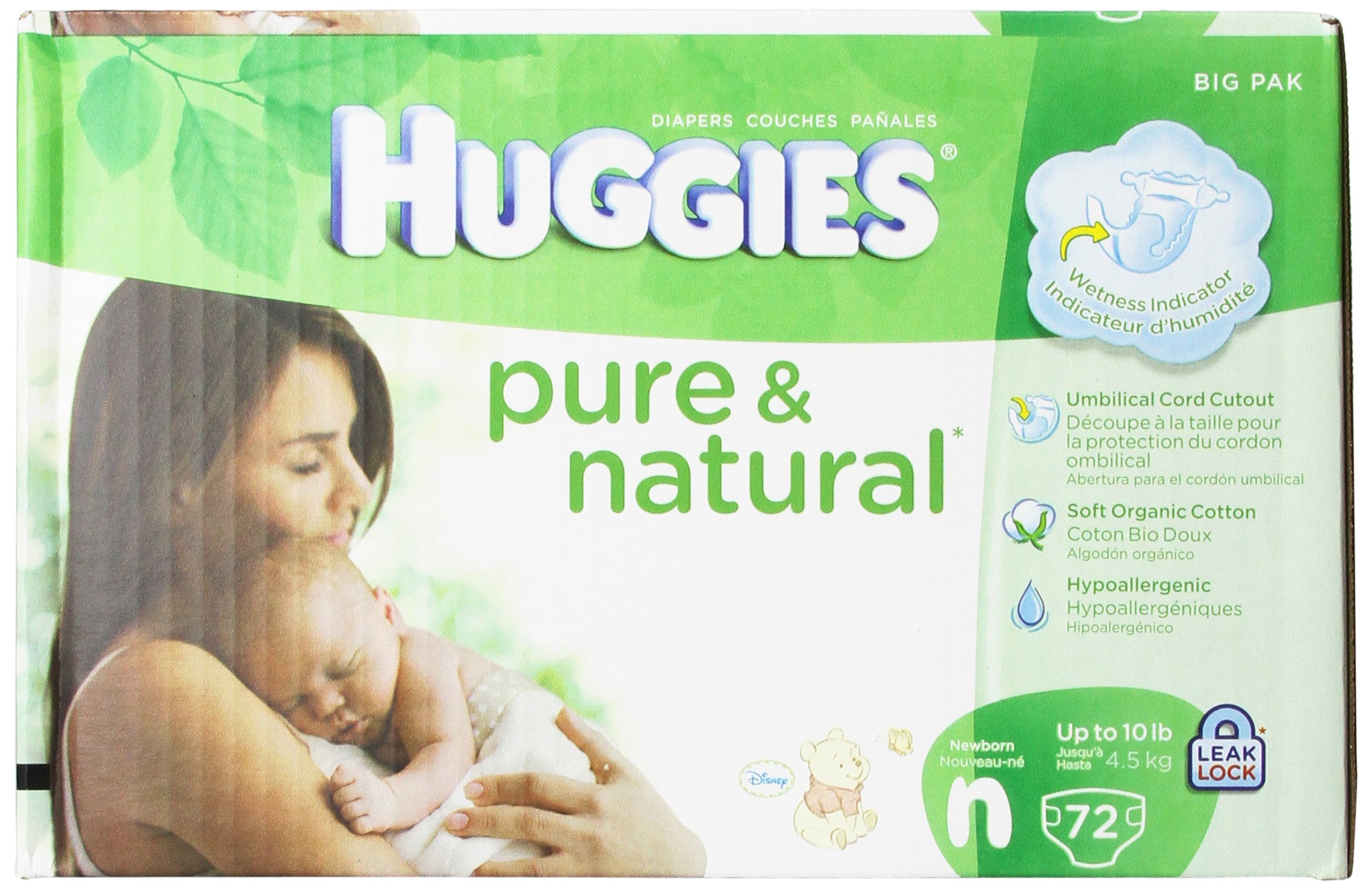 Huggies Pure & Natural Diapers for Newborns, 72 Count - Hypoallergenic, Ultra Soft & Absorbent - Perfect for Day & Night Use, Sensitive Skin Care