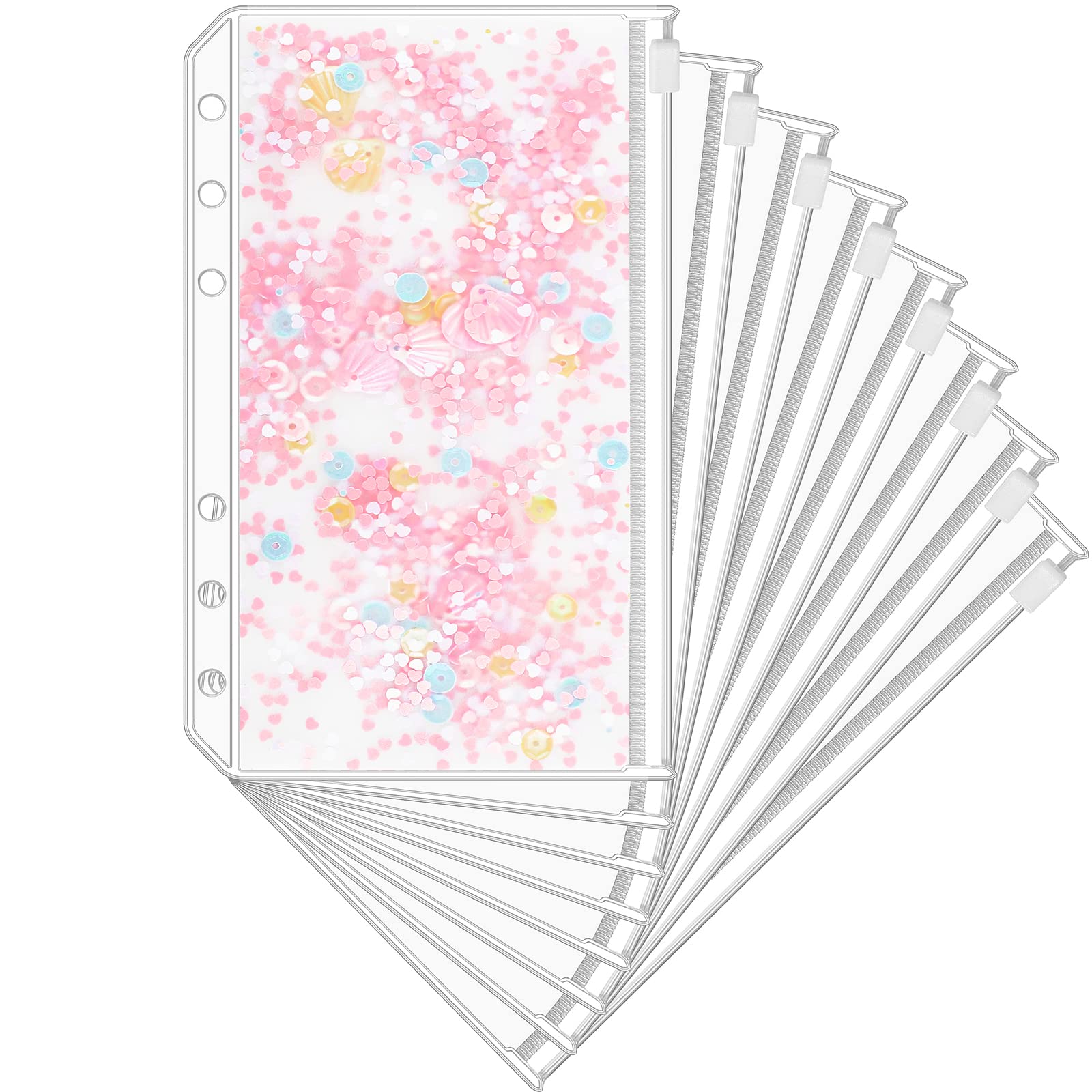 KTRIO 24PCS A6 Binder Pockets - 6 Hole Clear Zipper Cash Envelopes for Budget Binder Notebook | Perfect for Money Saving, Bill Organizing & Home Office Use