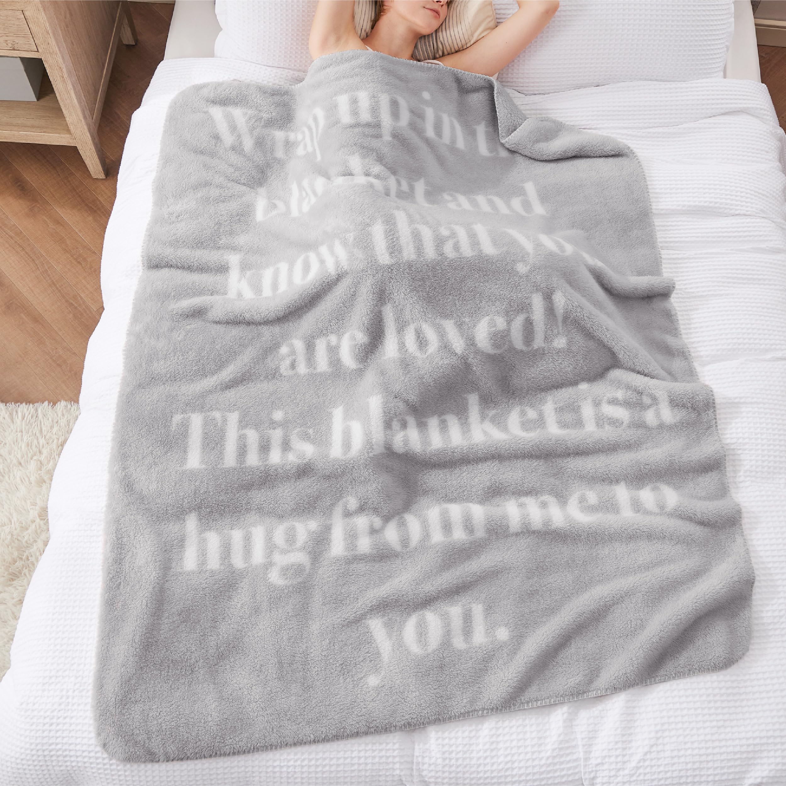 Bedsure Inspirational Get Well Gifts for Women & Men - Soft Fleece Hug Blanket with Encouraging Words, 50x60 Inch Grey Healing Blanket - Perfect for Surgery Recovery, Hospital Comfort & Thoughtful Care Packages