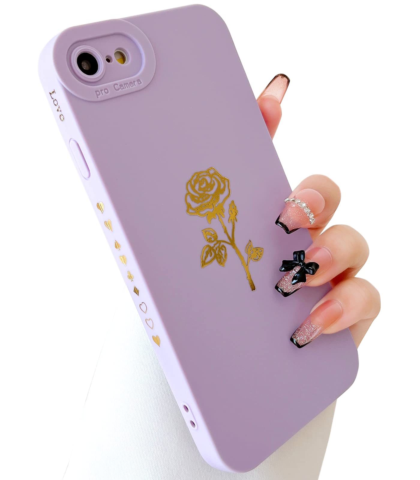 Qokey Rose Gold Flower iPhone Case for iPhone SE 2020/2022, iPhone 8, iPhone 7 (4.7