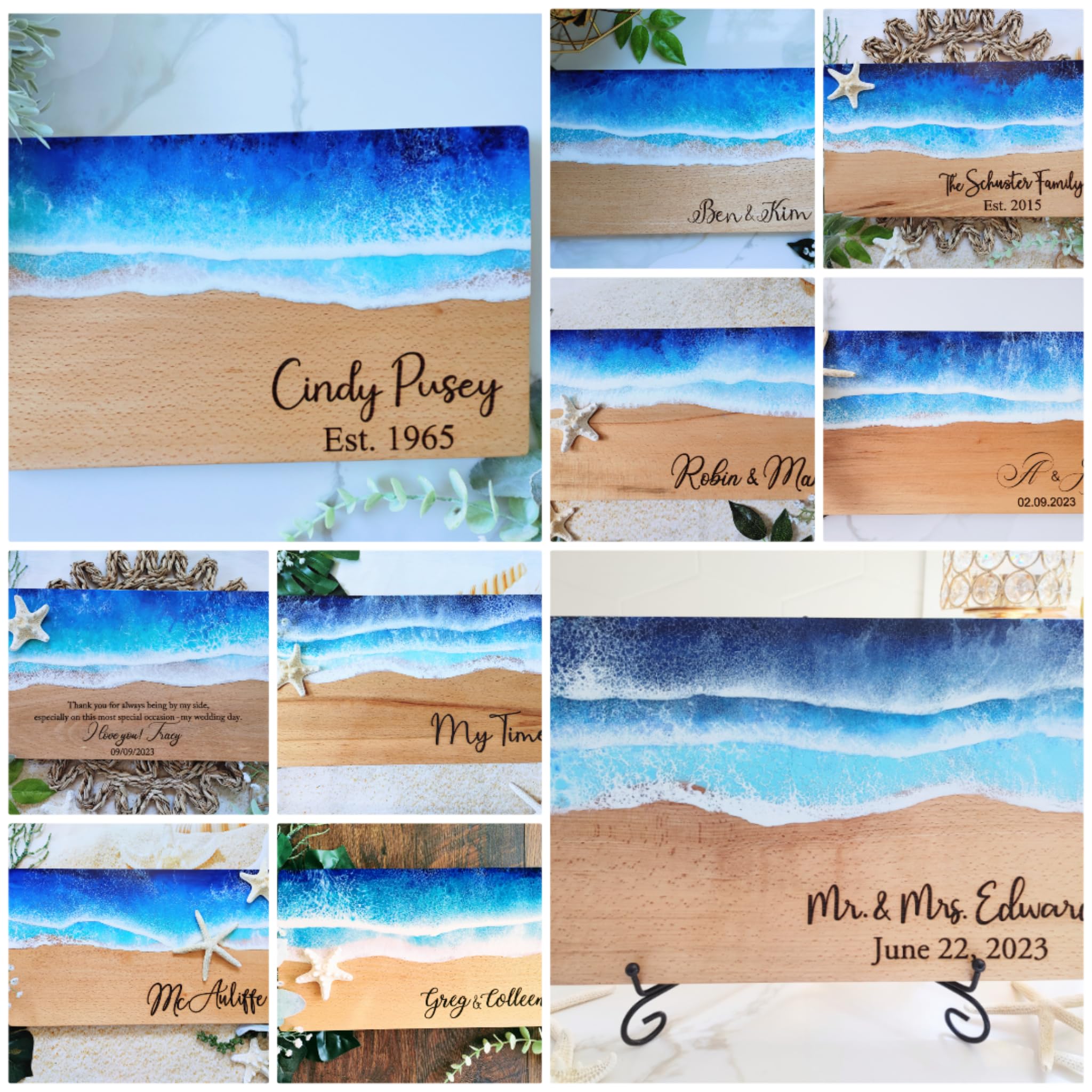 Custom Laser Engraved Epoxy Ocean Cutting Boards - Personalized Wedding, Anniversary & Housewarming Gifts - Unique Coastal Beach Home Decor for Kitchen & Dining Room