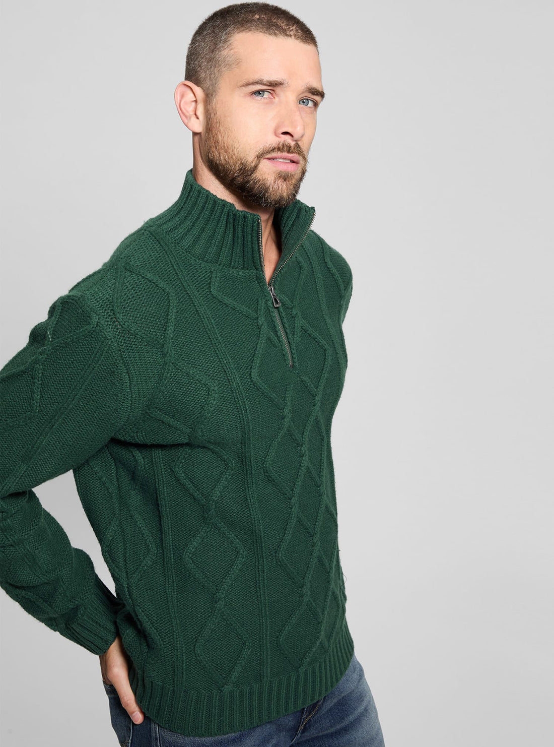 Green Diamond Cable Knit Sweater for Women - Cozy Winter Pullover for Casual Outfits & Holiday Gatherings