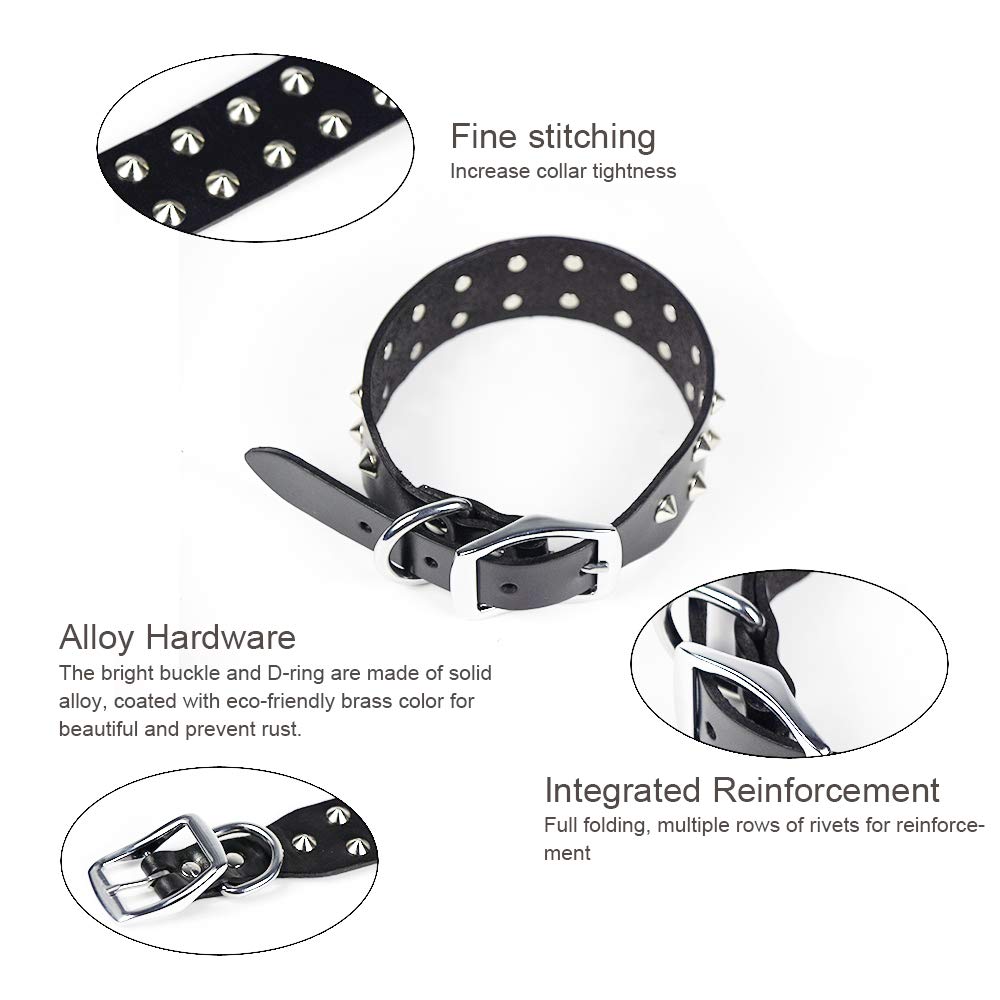 Genuine Leather Studded Rivet Dog Collar - Heavy Duty Pet Collar for Large & Medium Dogs - Perfect for Training, Walking & Fashion Accessory