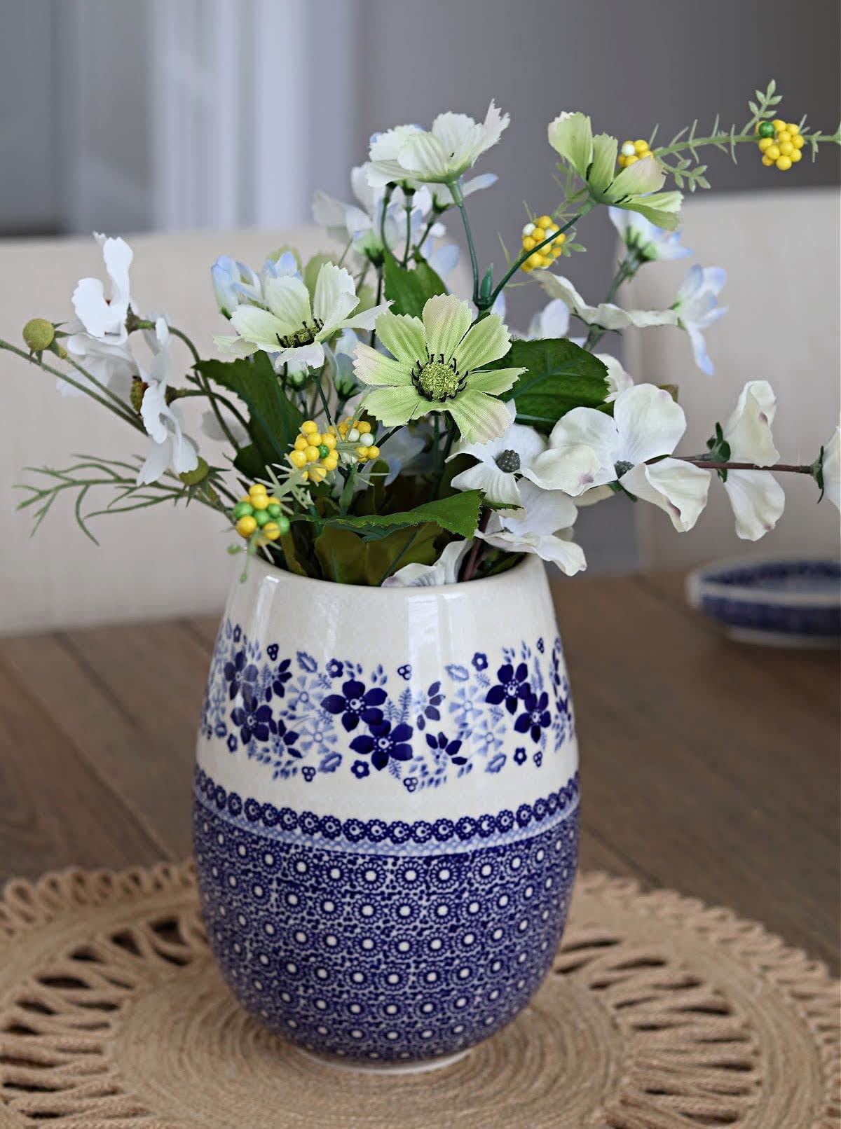 Blue Rose Polish Pottery Elizabeth Vase - Handmade Ceramic Flower Vase for Home Decor, Wedding Centerpiece & Gift