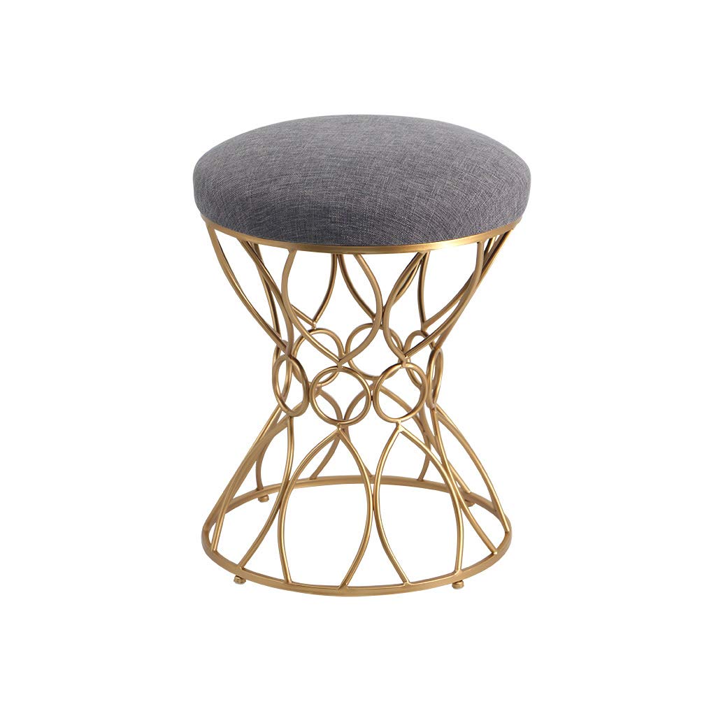 Premium Metal Frame Upholstered Footstool Ottoman Pouffe - Removable Dark Grey Linen Fabric Cover - Comfortable Sofa Stool for Living Room, Bedroom & Office
