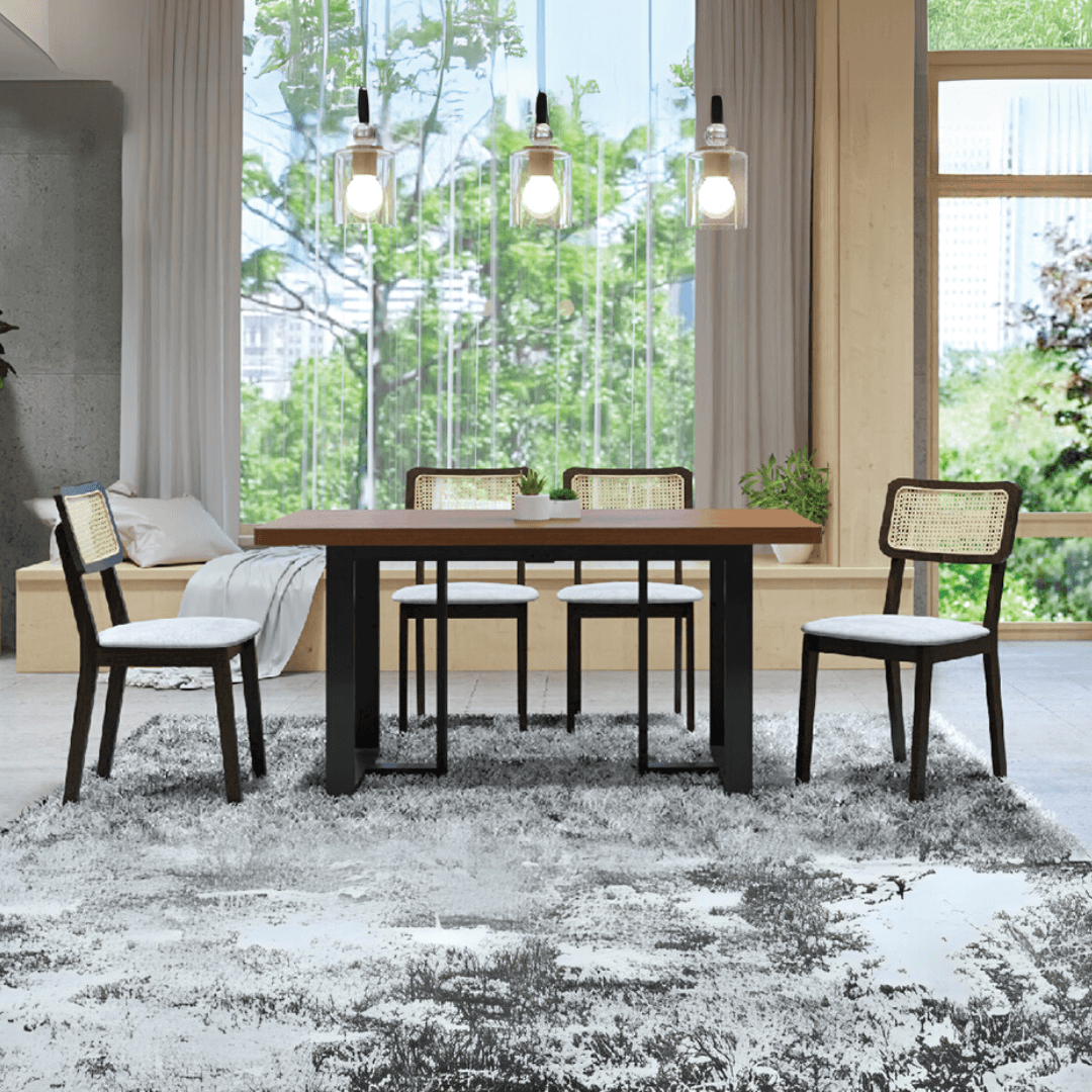 Premium Gideon Solid Wood Dining Table Set (1 Table + 6 Chairs) - Rustic Farmhouse Style for Kitchen, Dining Room & Outdoor Entertaining