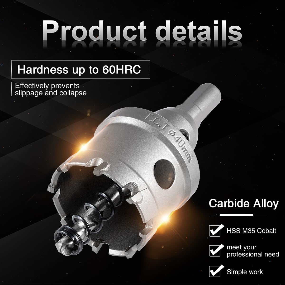 KATUR 40mm Tungsten Carbide Tipped Hole Saw Set - TCT Drill Bit for Cutting Stainless Steel, Metal Sheets & Hard Materials - Perfect for Plumbing, HVAC & Metal Fabrication Projects