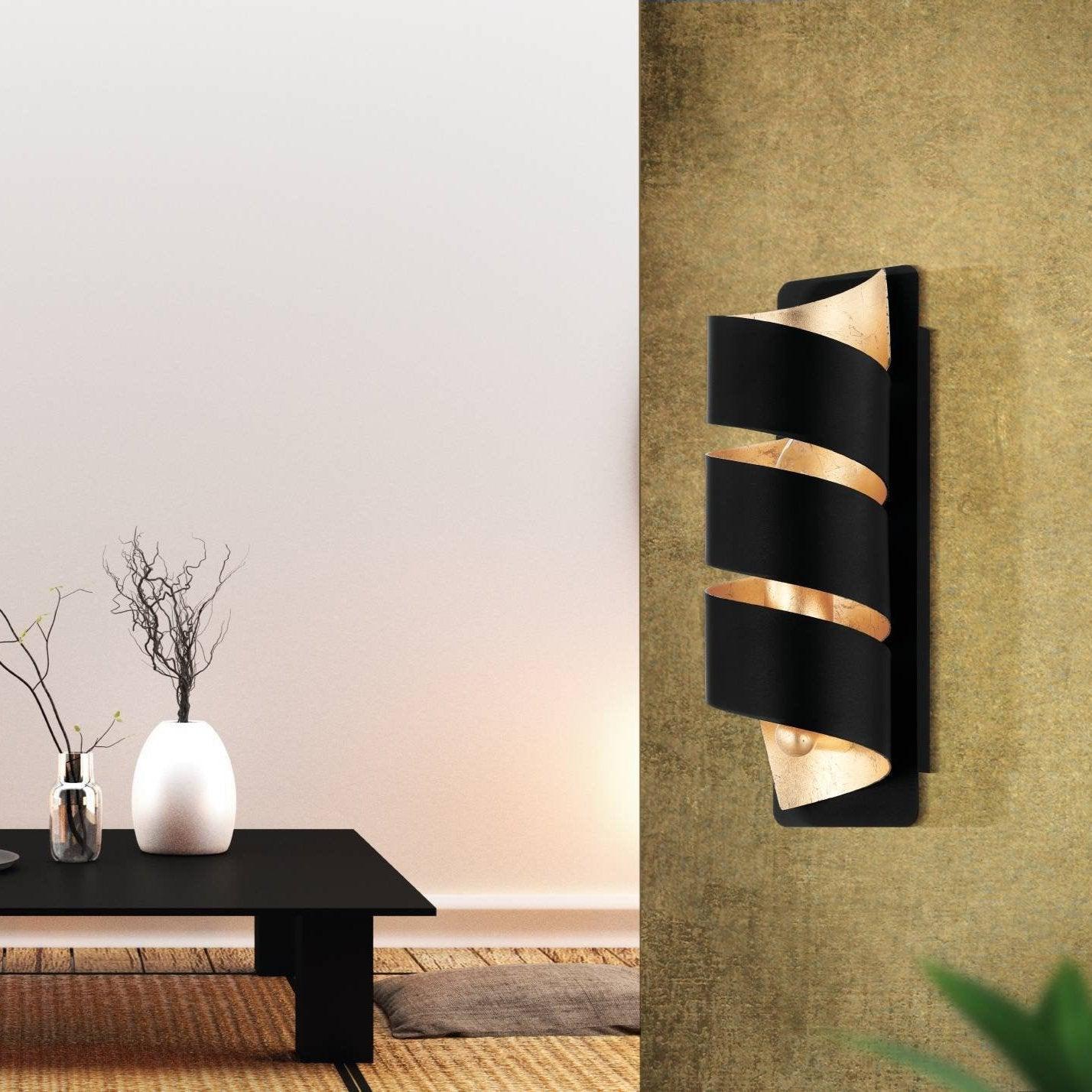 Eglo Elizondo Black & Gold Spiral Wall Light - Modern LED Sconce for Bedroom, Living Room, and Hallway Lighting - Perfect for Home Decor and Interior Design