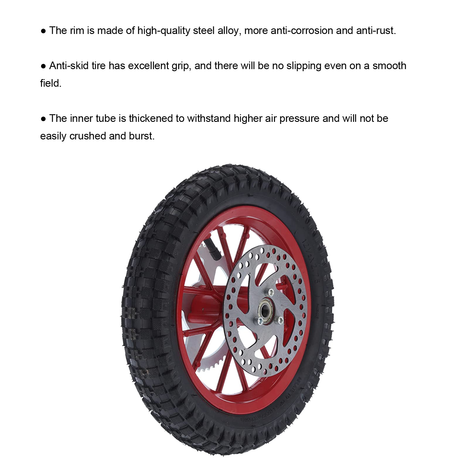 KIMISS 12.5x2.75 Inch Dirt Bike Rear Wheel - Steel Alloy Slip-Proof Mini Pocket Tire for 2 Stroke Motorcycles (Red) - Perfect for Off-Road Racing & Trail Riding