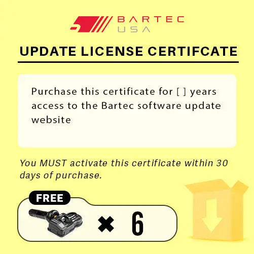 Bartec TPMS Tool Software Update License with FREE Sensors | Professional Tire Pressure Monitoring System for Auto Shops & Mechanics