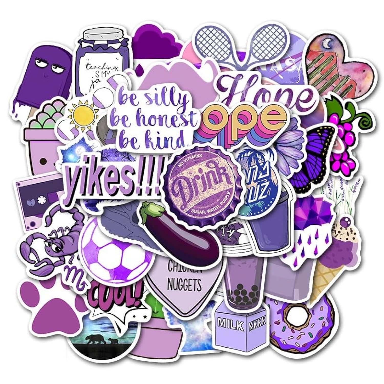 50 PCS Cute Purple Aesthetic Stickers for Girls - Waterproof Vinyl Decals for Water Bottles, Laptops, Phones - Perfect for Teens, Kids Room Decor & School Supplies | Great for DIY Crafts, Scrapbooking & Personalizing Accessories