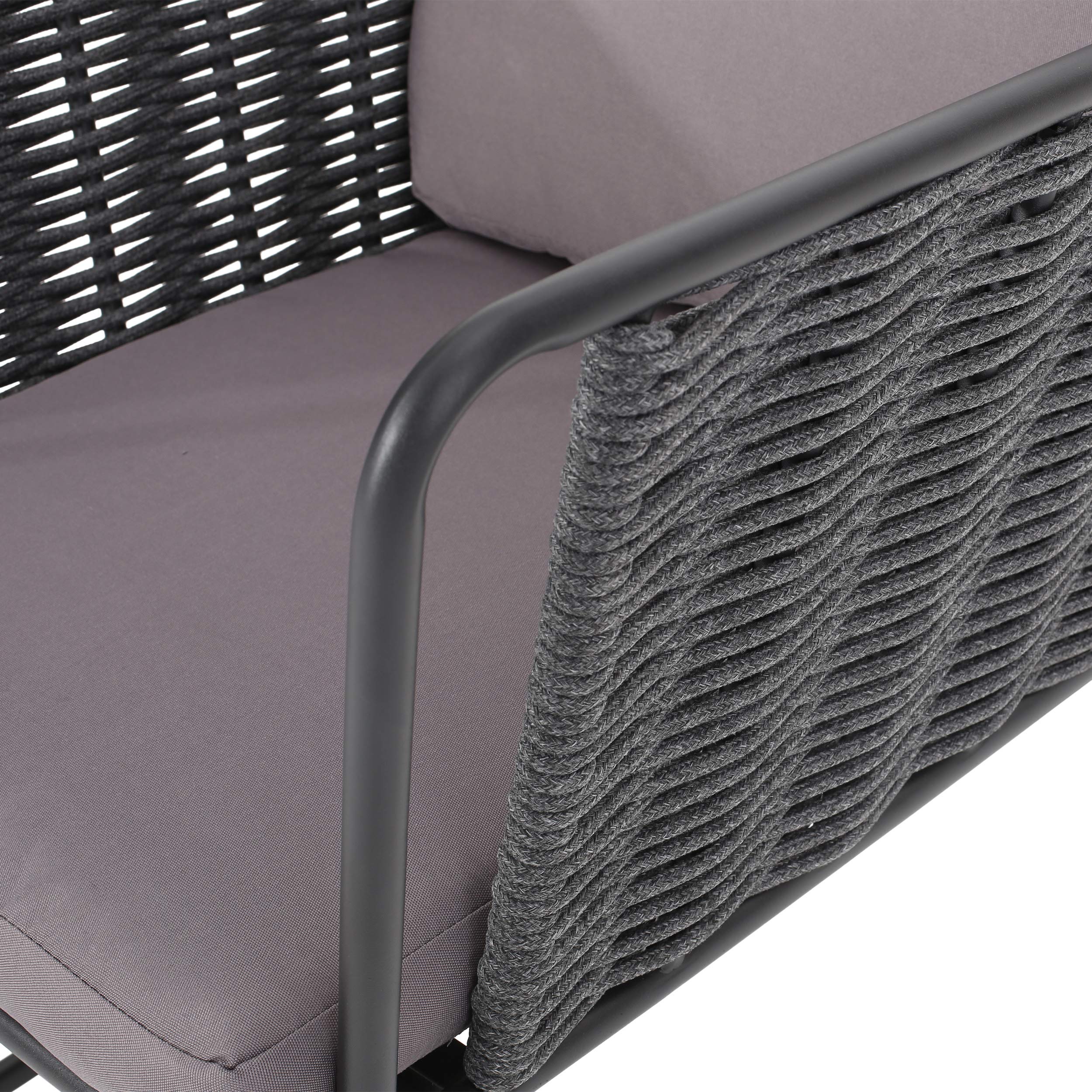 GDF Studio Modern Outdoor Rope Weave Club Chair with Cushions (Set of 2) - Dark Gray, Gray & Black Water-Resistant Patio Furniture for Garden, Poolside & Backyard Relaxation