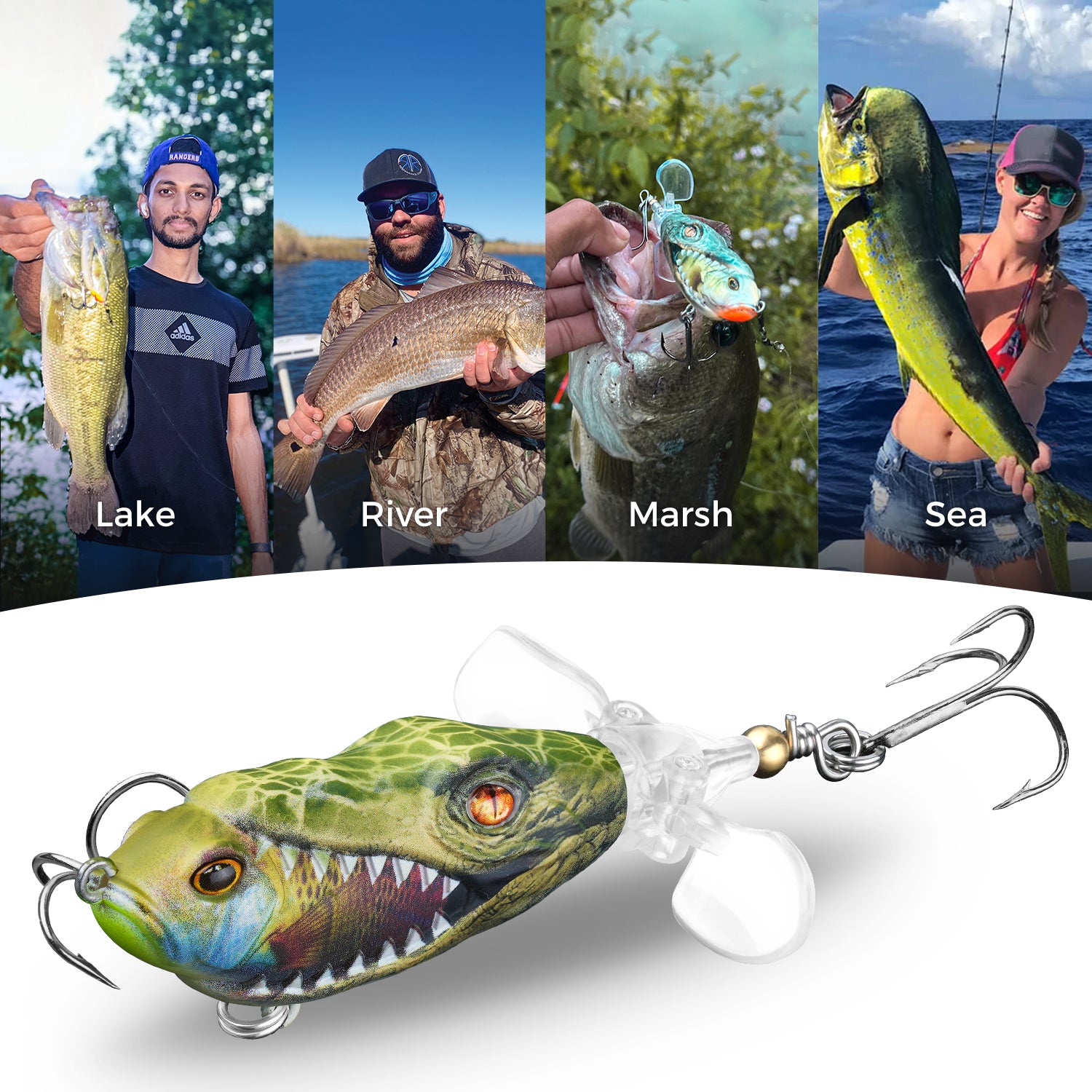 Top-Rated M1 Plopper Fishing Lure with Double Blades - Premium Bass & Pike Bait for Freshwater & Saltwater - Perfect for Topwater Fishing & Tournament Anglers