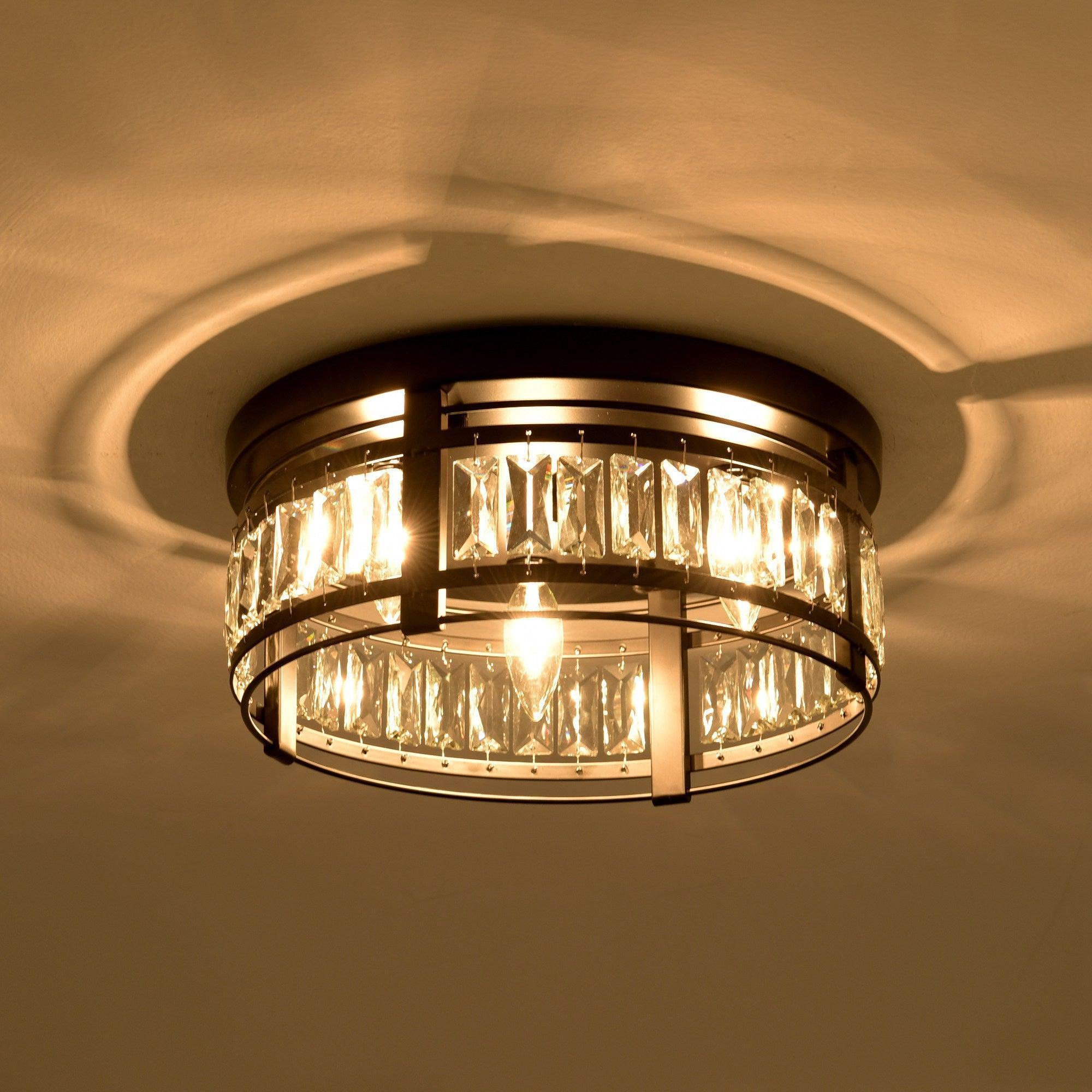 3-Light Modern Crystal Flush Mount Ceiling Fixture - Elegant Lighting for Bedroom, Living Room & Dining Room