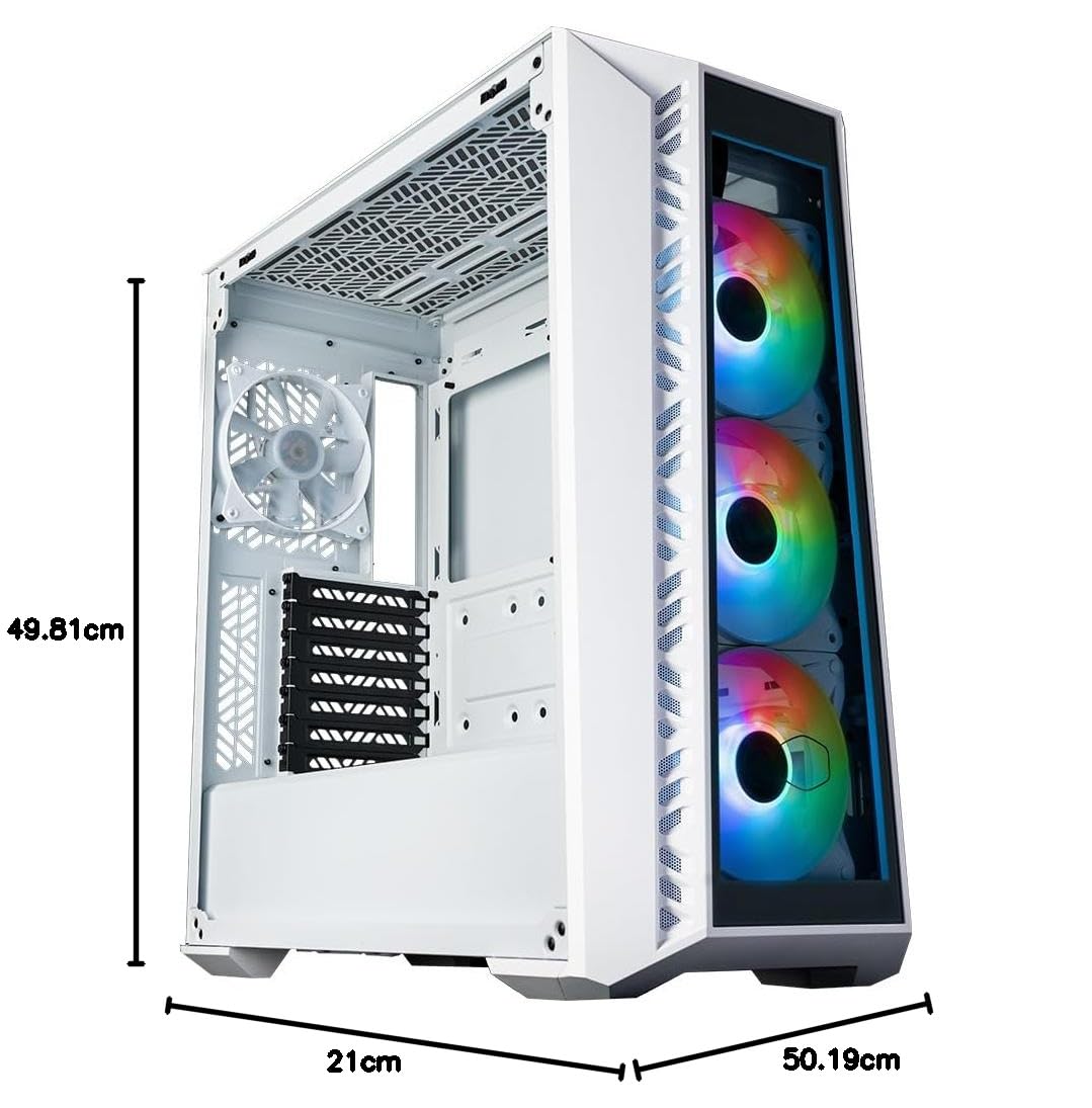 Cooler Master MasterBox 520 Mid-Tower ATX PC Case - 4 Pre-Installed ARGB Fans, Tempered Glass Front & Side Panel, Multiple Airflow Configurations, ARGB Controller (White) - Perfect for Gaming PC Builds & Workstation Setups
