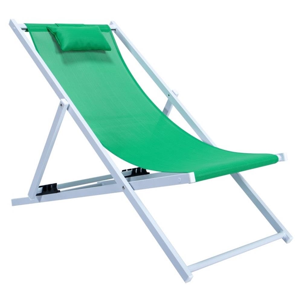 LeisureMod Sunset Outdoor Portable Patio Beach Sling Chair - Adjustable Reclining with Headrest, Lightweight & Foldable for Backyard, Poolside, Camping (Green)