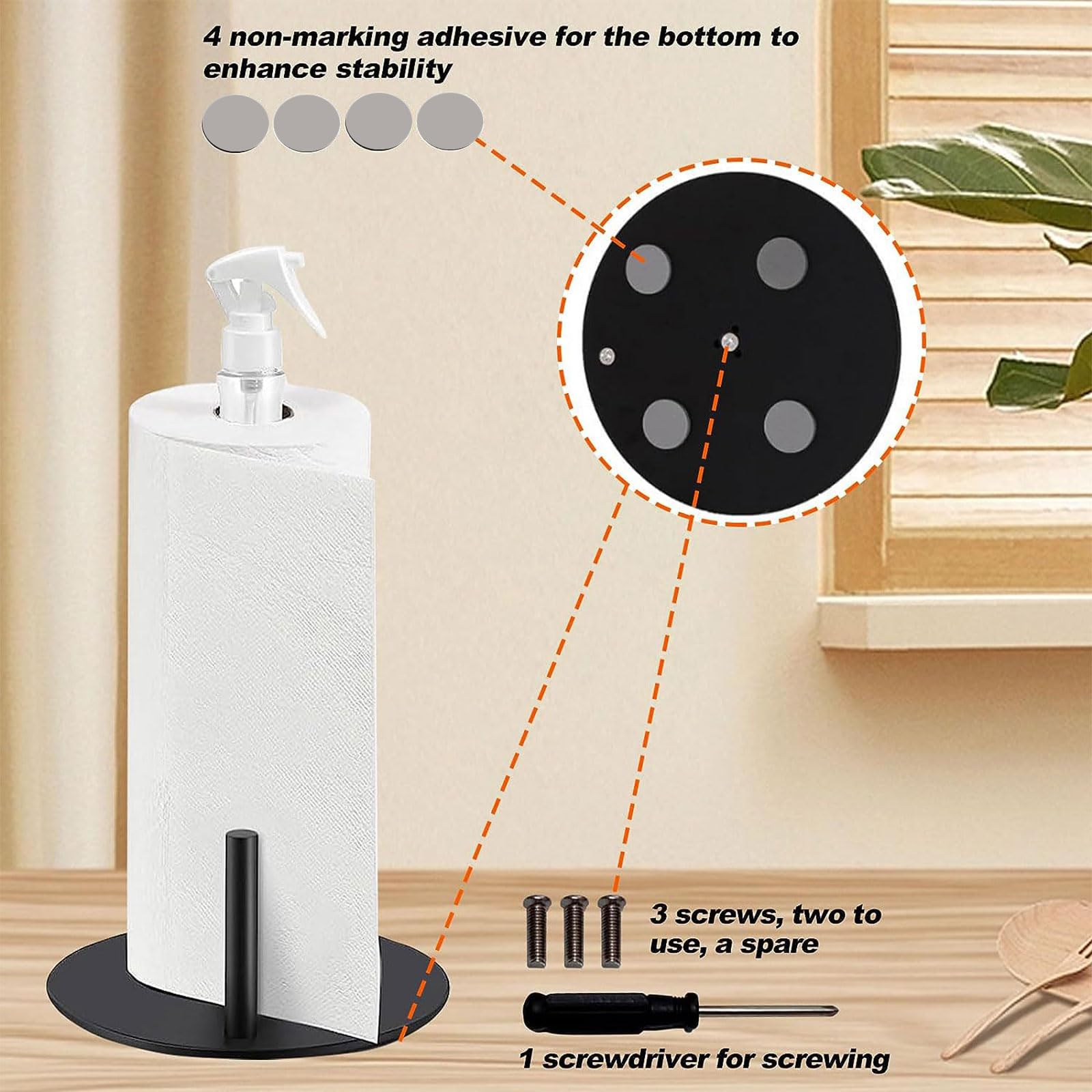 Easy to Install Wall Mount Paper Towel Holder & Bottle Rack - Space Saving Kitchen Organizer for Countertop or Cabinet (Perfect for Small Kitchens & RVs)
