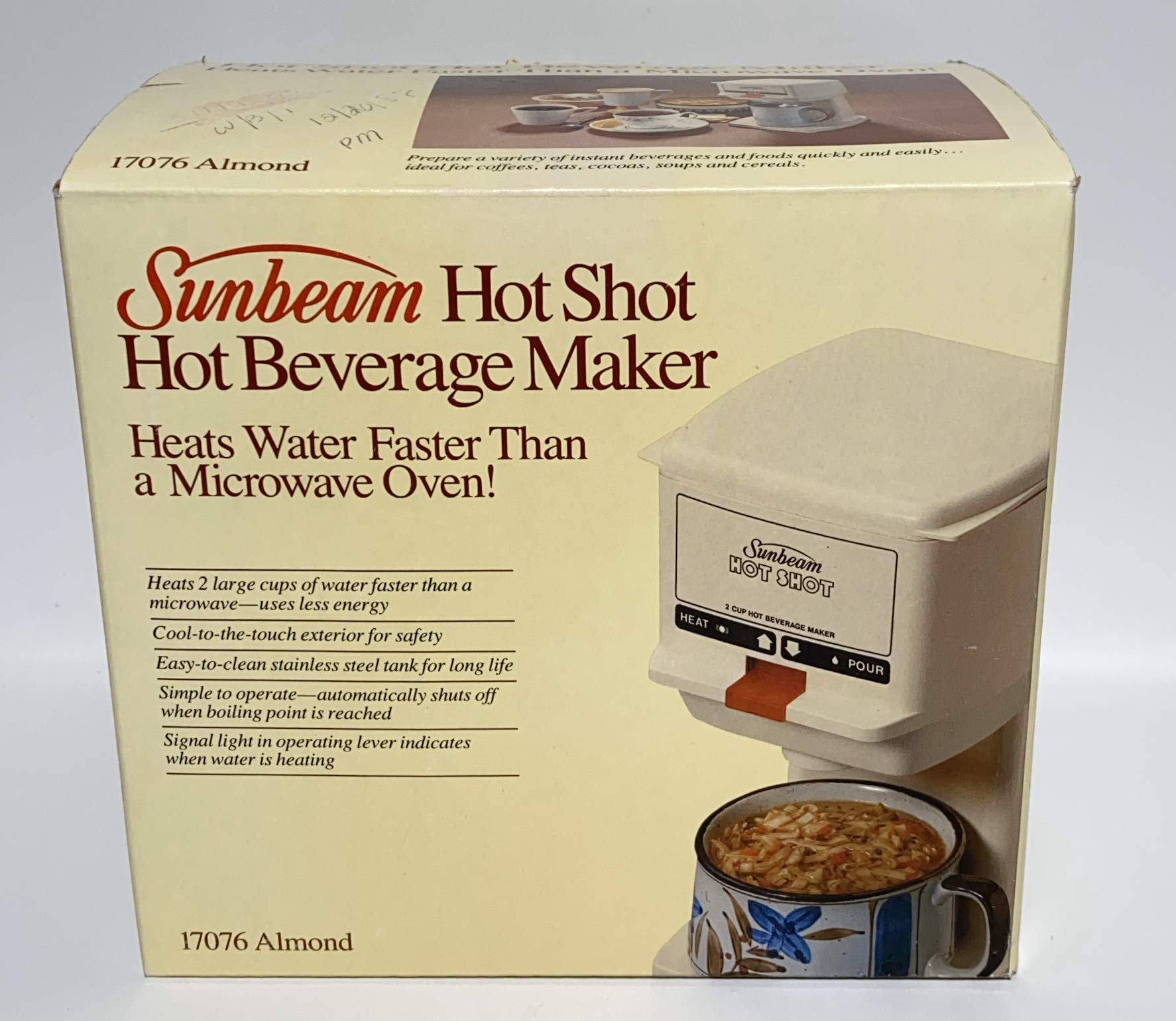 Vintage 1985 Sunbeam Hot Shot Hot Beverage Maker 17076 Almond - Retro Electric Coffee & Tea Maker for Home, Office & Dorm Use