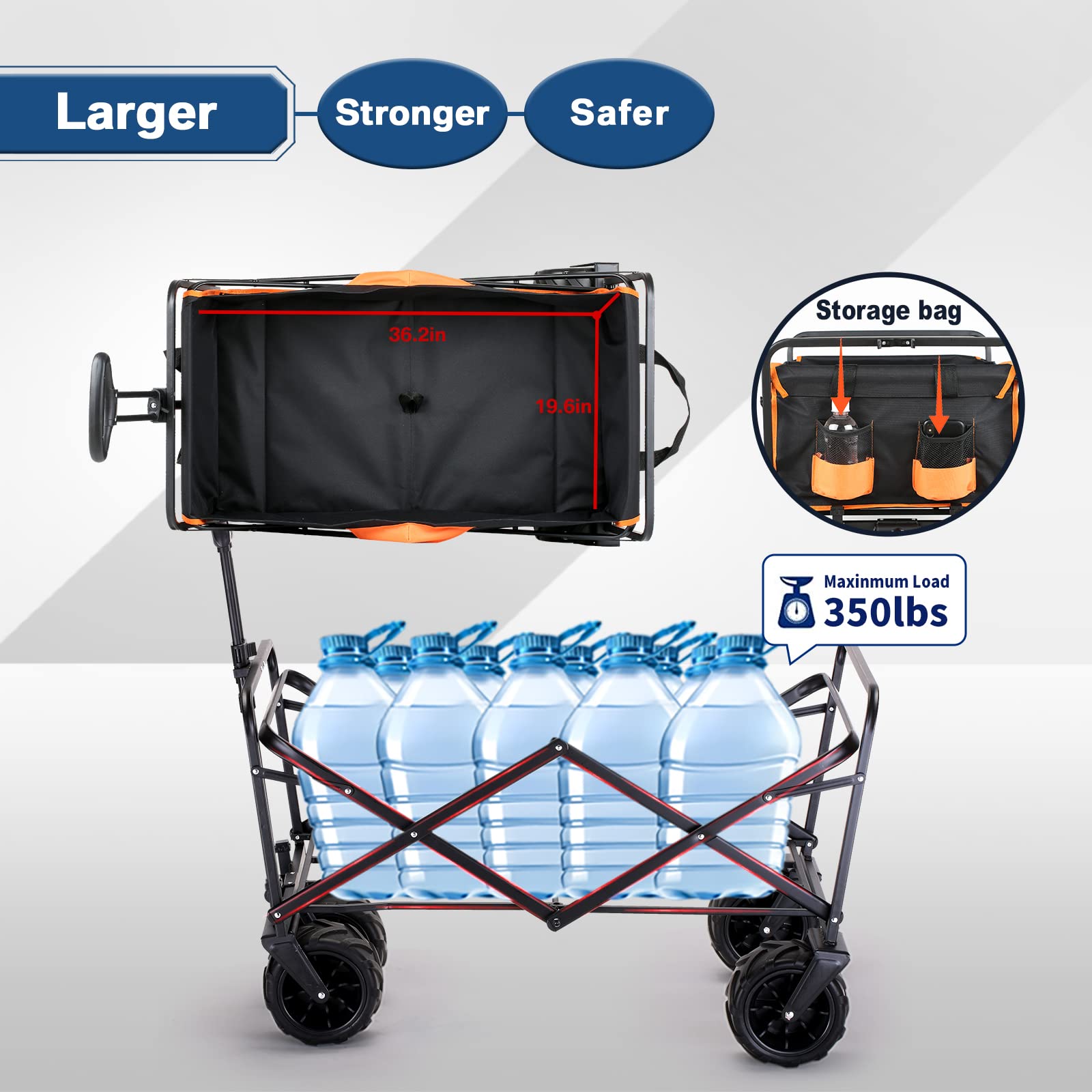 EchoSmile Heavy Duty 350 Lbs Capacity Collapsible Wagon - Foldable Utility Cart with Big All-Terrain Wheels for Camping, Grocery Shopping, Beach Trips & Outdoor Sports | Portable Folding Wagon for Picnics, Tailgating & Kids Activities