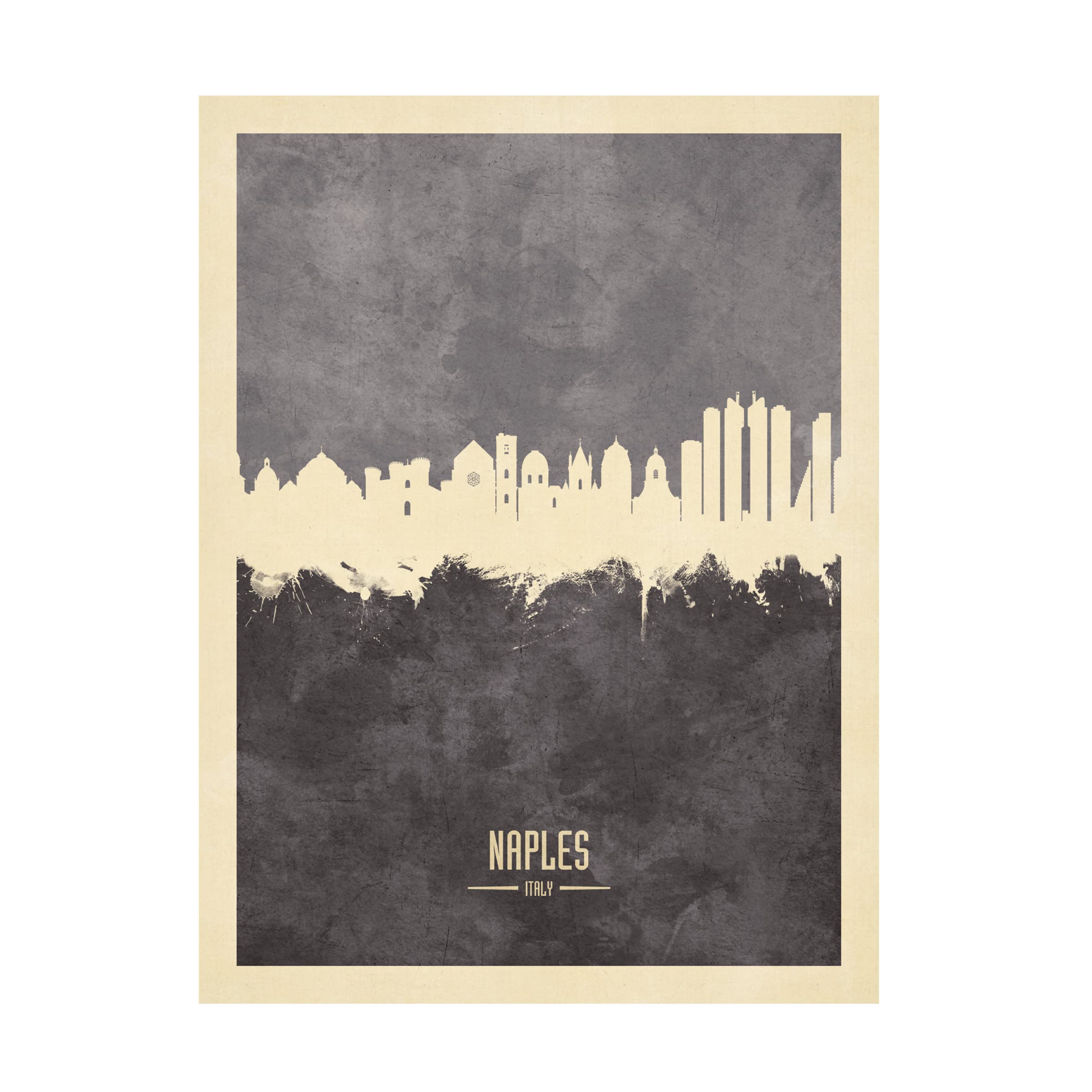 Michael Tompsett 'Naples Italy Skyline Gray' Canvas Wall Art Print - Modern Home & Office Decor for Living Room, Bedroom