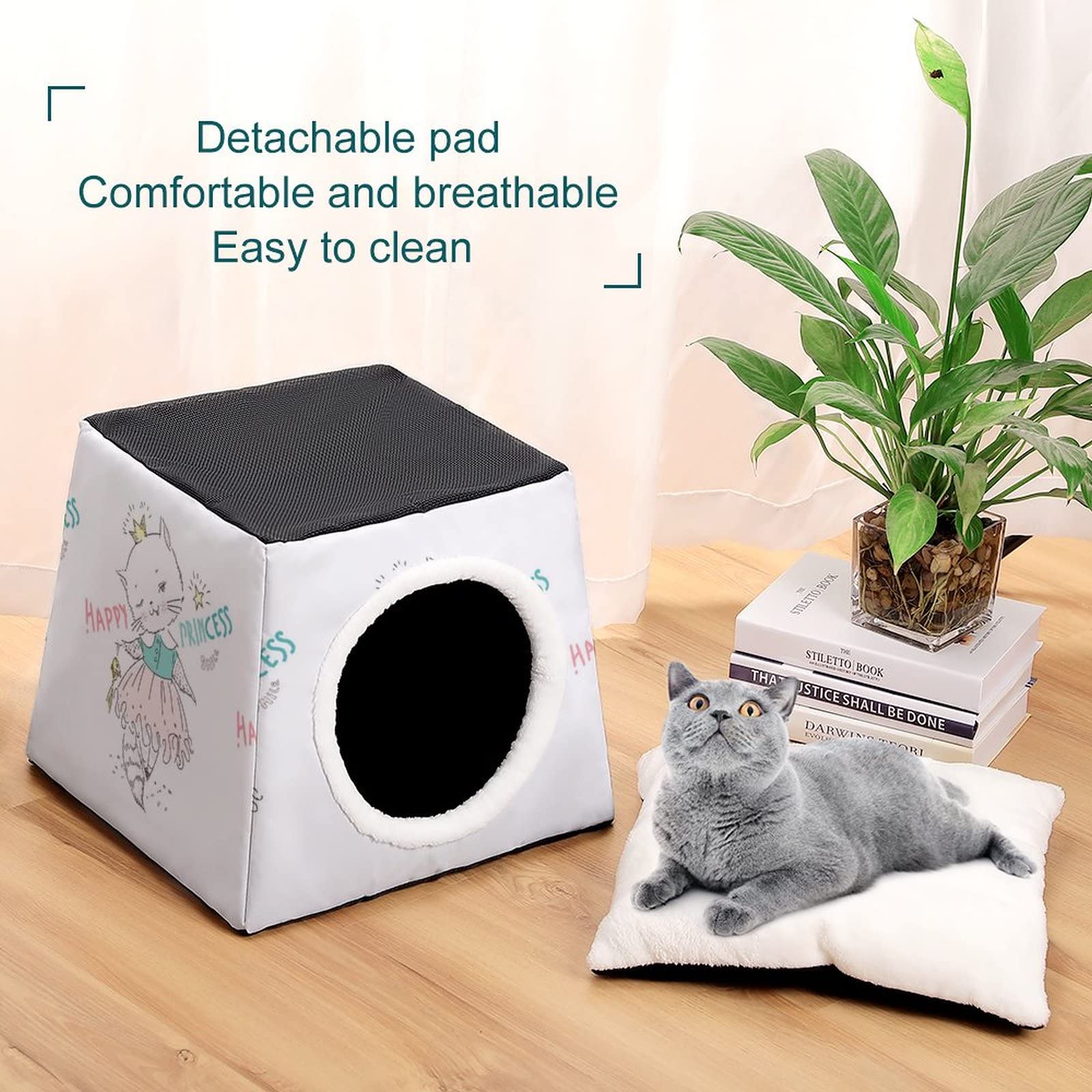 3-in-1 Foldable Cat House with Removable Cushion - Convertible Cat Bed, Sofa & Scratching Toy for Indoor Cats - Cozy Shelter for Happy Princess Cats - Perfect for Living Rooms, Bedrooms & Pet Spaces