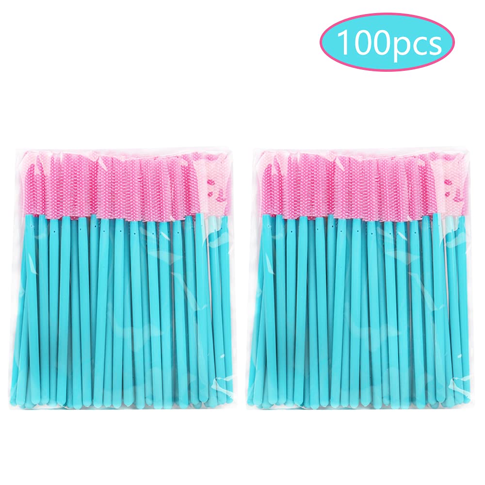 100 Pcs Disposable Silicone Mascara Wands - Blue Handle & Pink Brush Head - Professional Eyelash Extension Applicators, Makeup Tools for Lash Artists & DIY Beauty - Perfect for Salon, Home Use & Travel Kit