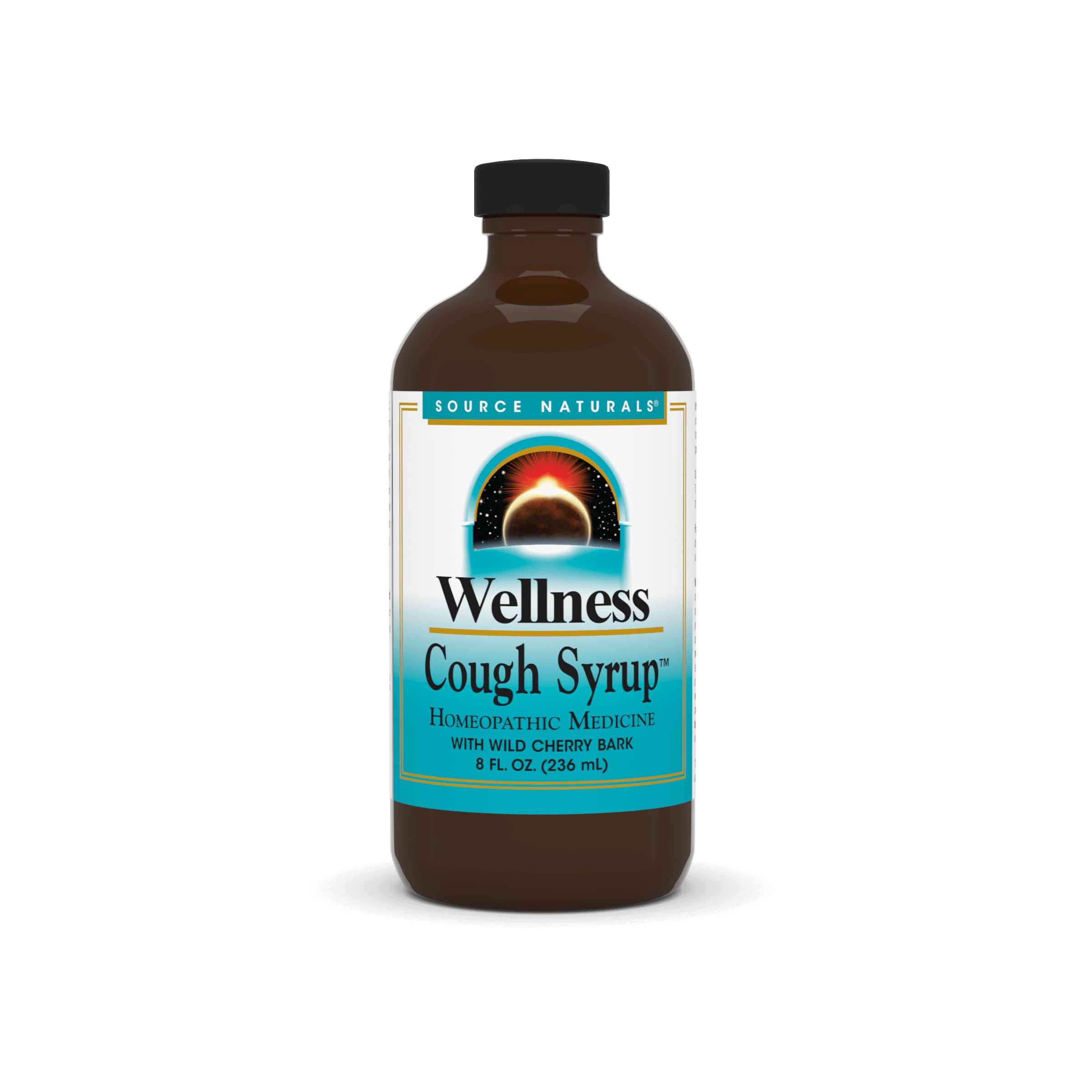 Source Naturals Wellness Cough Syrup with Wild Cherry Bark - 8 fl oz Natural Herbal Remedy for Dry & Wet Cough - Soothes Throat Irritation & Supports Respiratory Health - Great for Cold, Flu & Allergy Season Relief