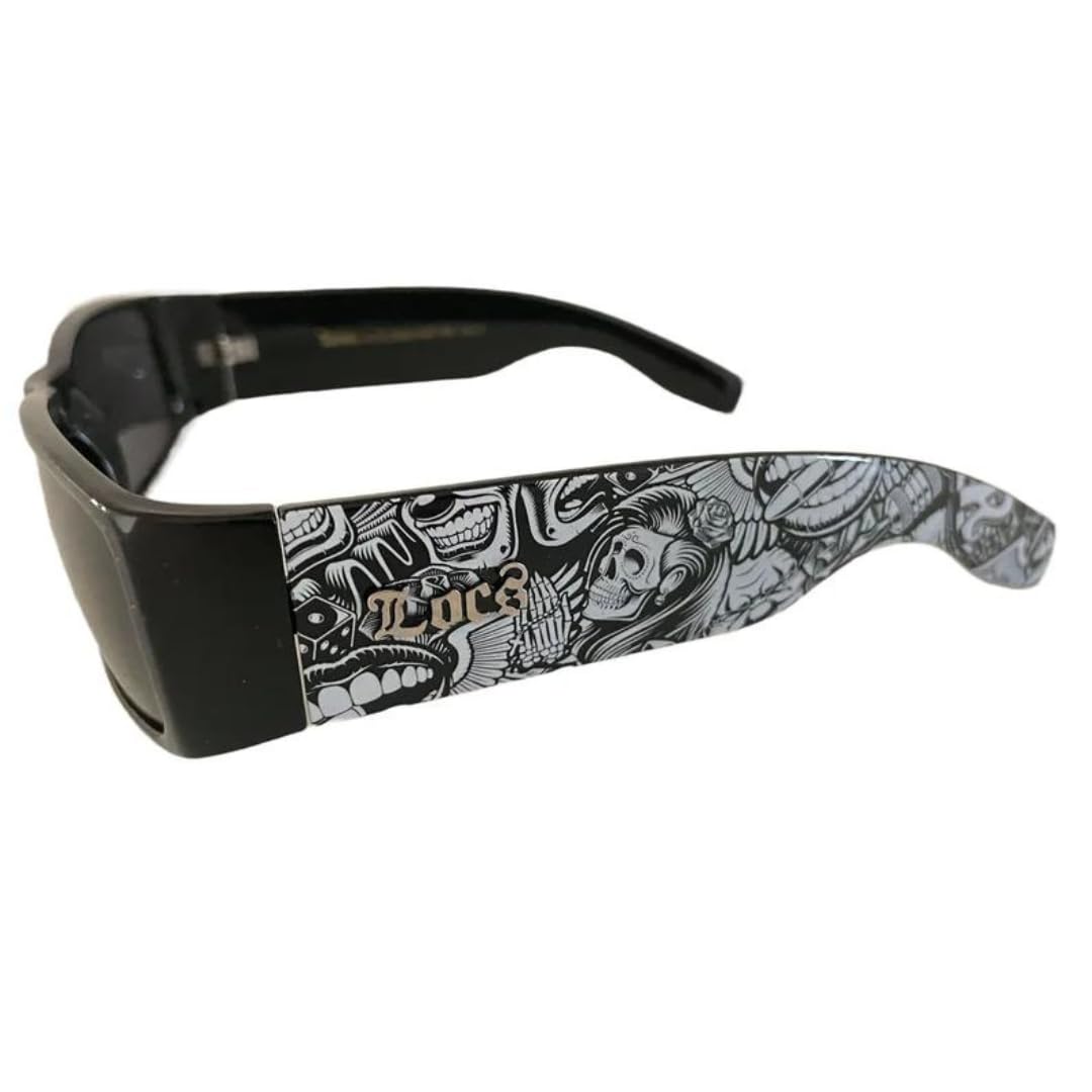Locs Sunglasses Hardcore Black 0103 - Stylish Black/Graffiti Design UV Protection Shades for Men & Women | Perfect for Outdoor Sports, Driving, and Beach Activities