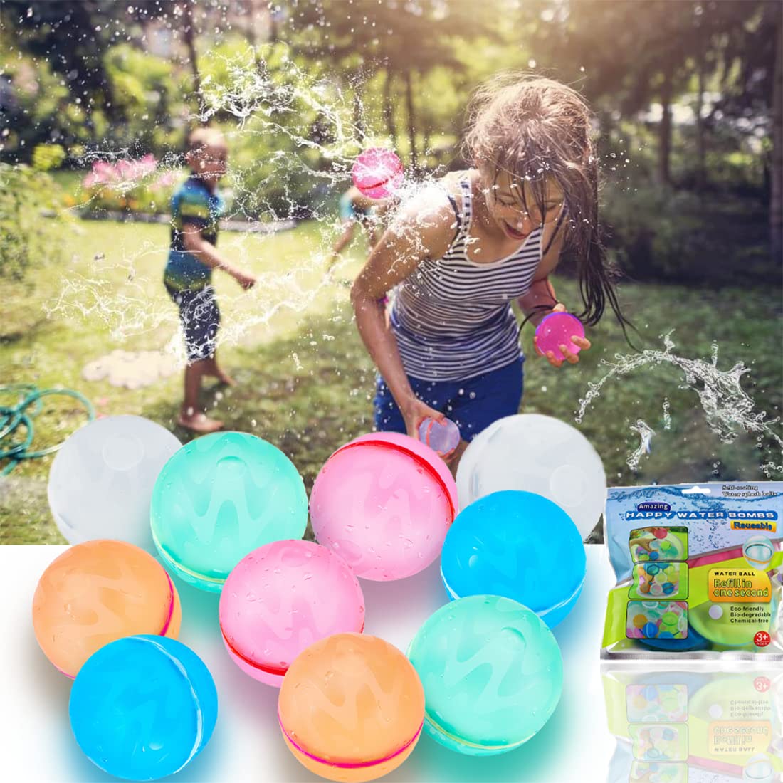 ZUPIIY Reusable Water Balloons - 24 Pack Self-Sealing Silicone Water Bombs for Kids & Adults | Summer Outdoor Pool Party Toys | Quick Fill Splash Games for Backyard, Beach & Water Fights